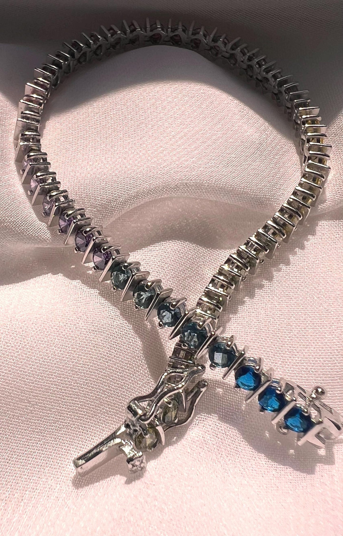 Sterling Silver Rainbow Tennis Bracelet: Multicolor Cubic Zirconia, 7 Inch