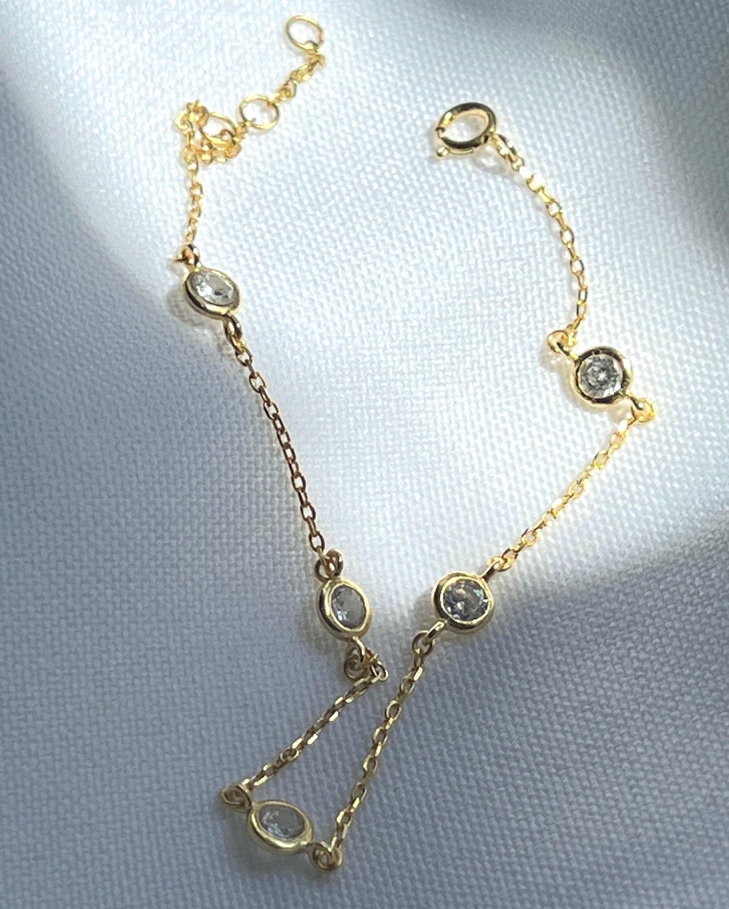 Gold CZ by the Yard Bracelet: Sterling Silver Dainty Chain