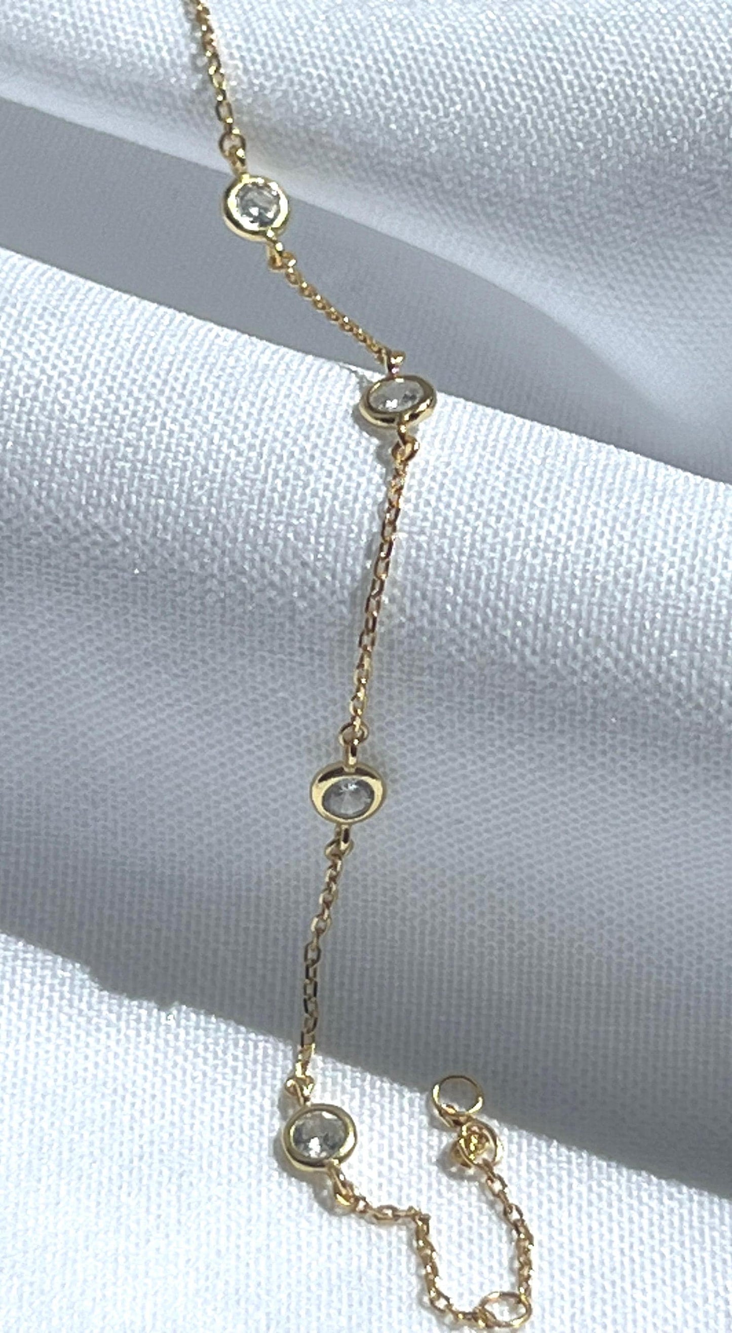 Gold CZ by the Yard Bracelet: Sterling Silver Dainty Chain