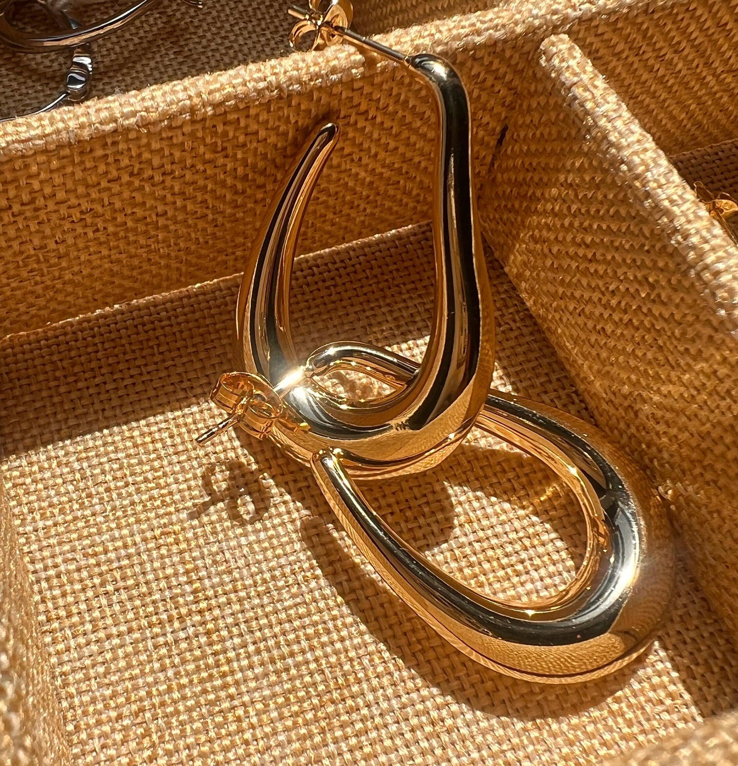 Gold Stainless Steel Oval Hoop Earrings: Chunky Geometric Design
