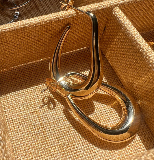 Gold Stainless Steel Oval Hoop Earrings: Chunky Geometric Design