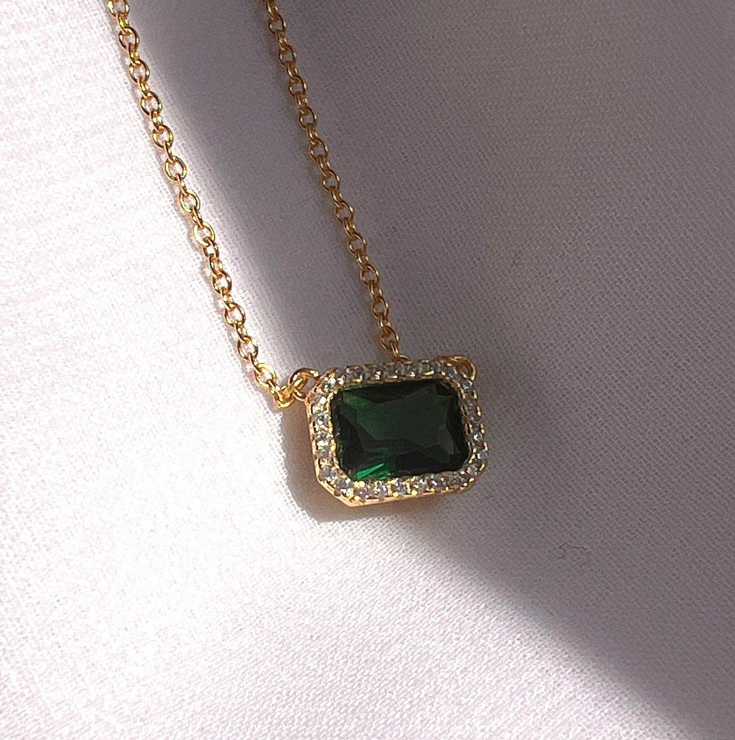 Emerald Pendant Necklace: 14 Carat Gold Plated, Cubic Zirconia