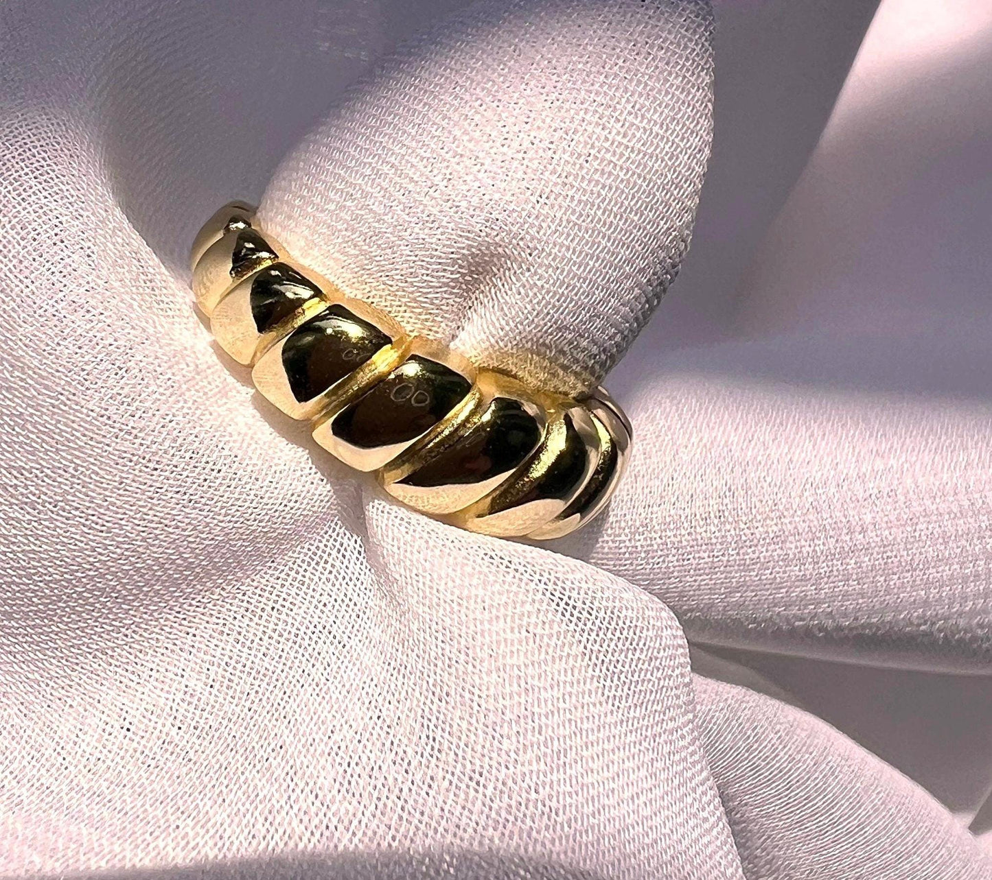 Croissant Ring: Braided Statement Band,Twist Ring,Signet Ring,Dome Ring,Rope Ring,14 K gold plated ring,Gift for her