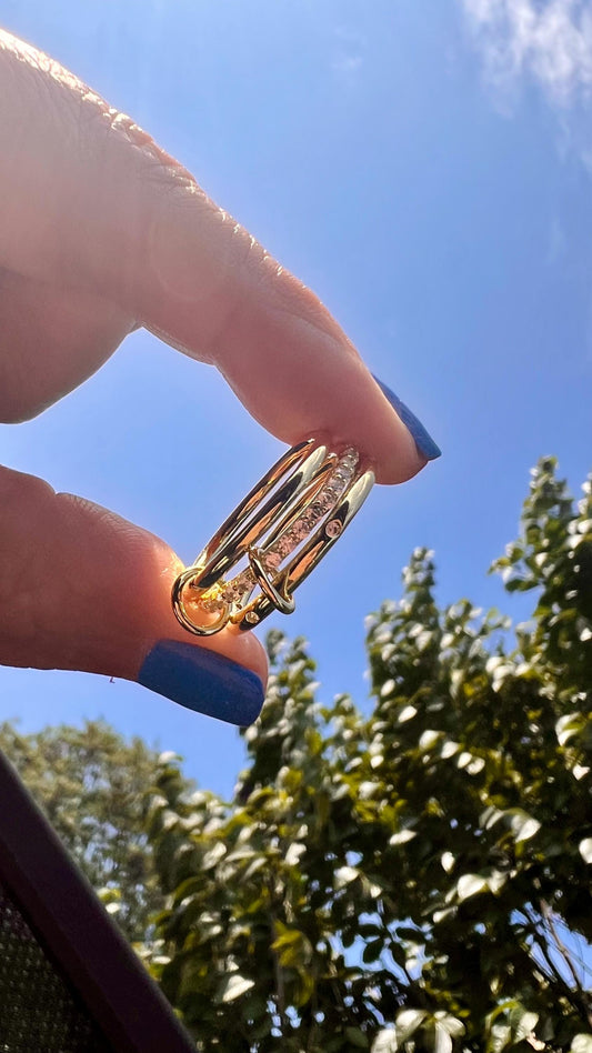 Gold Plated Multi Band Ring: Cubic Zirconia Interlocked Ring