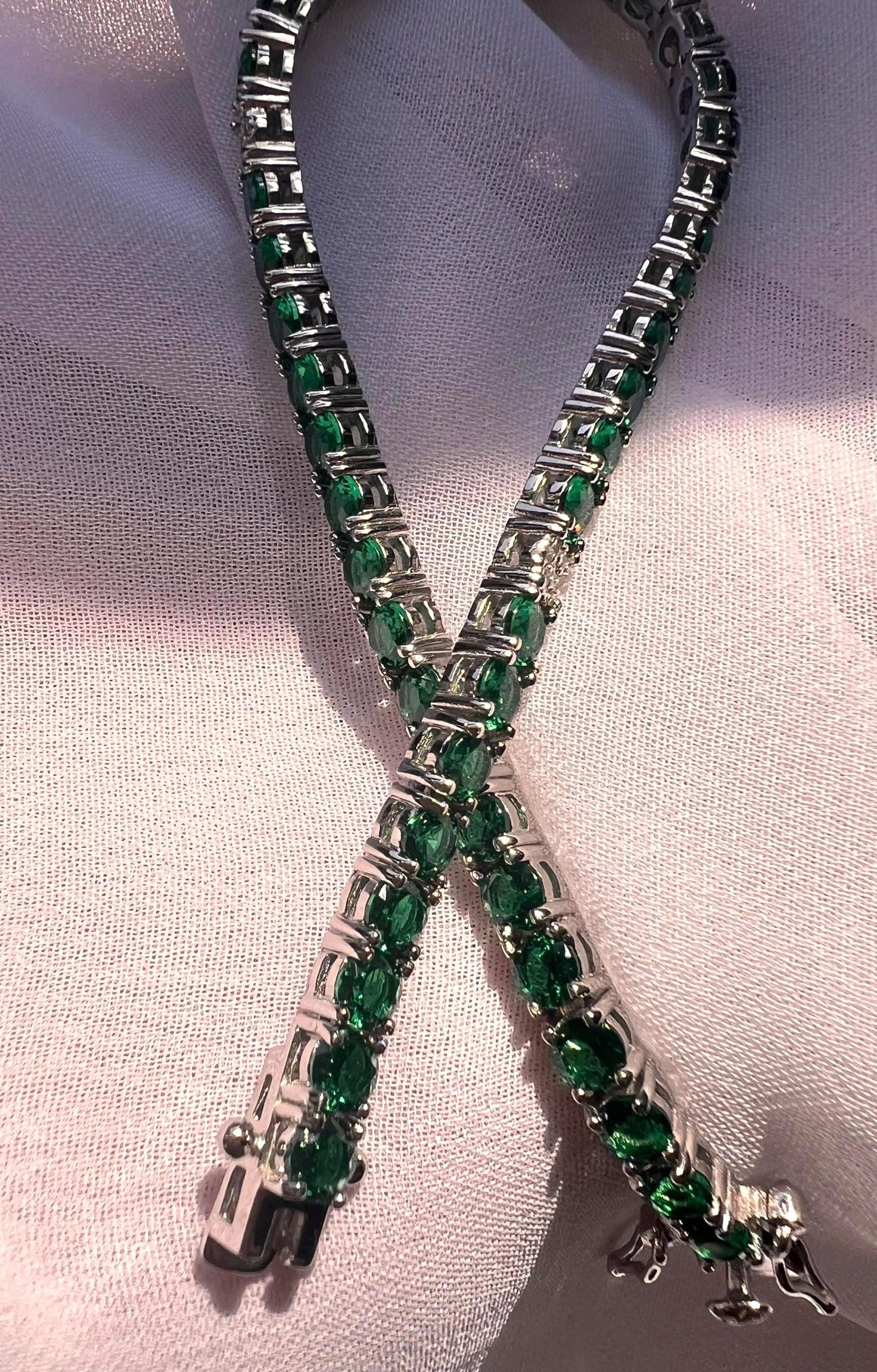 Emerald Tennis Bracelet: 925 Sterling Silver Cubic Zirconia