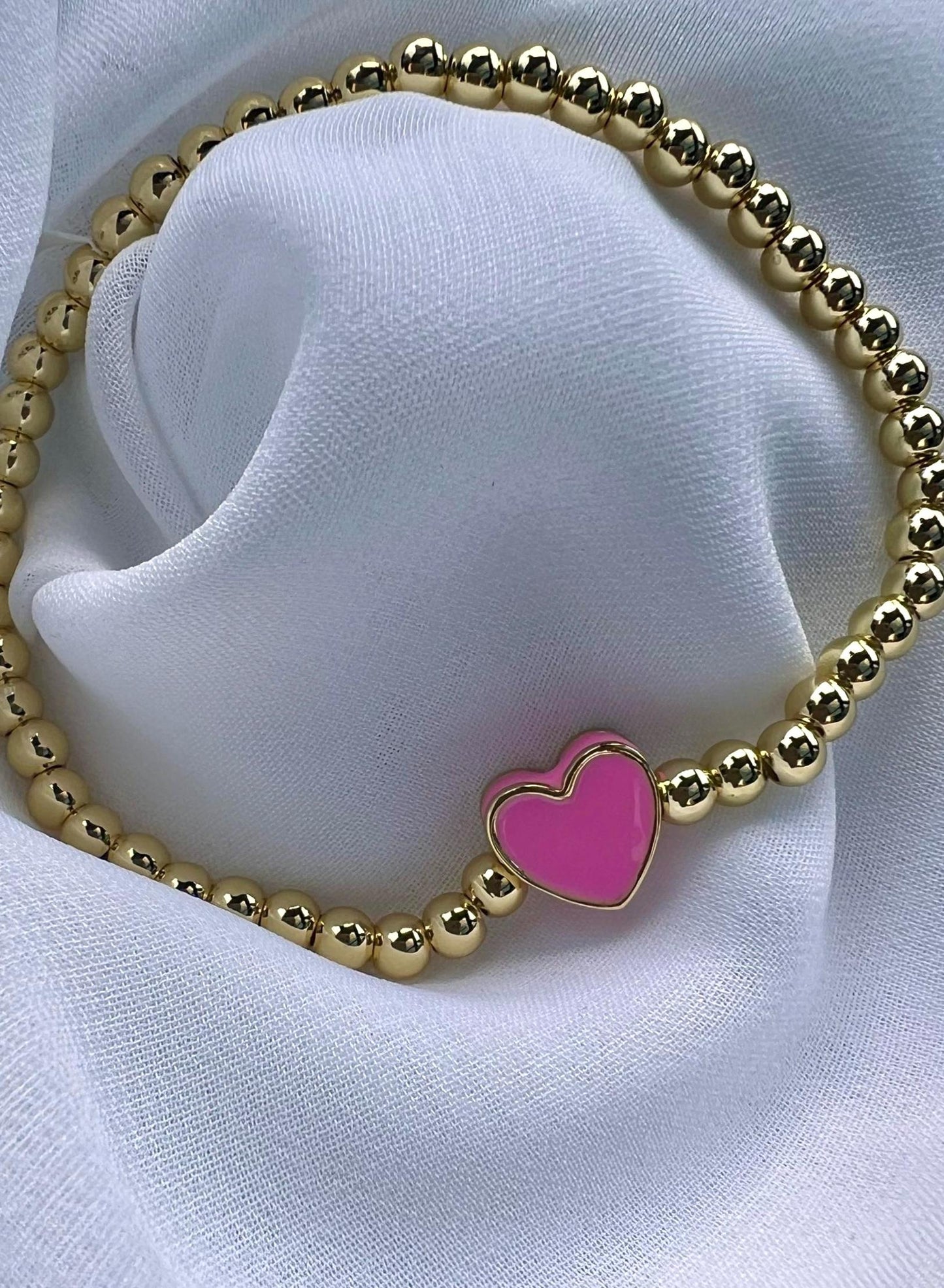 Gold-Filled Beaded Heart Bracelet: Stretchy Stackable Design