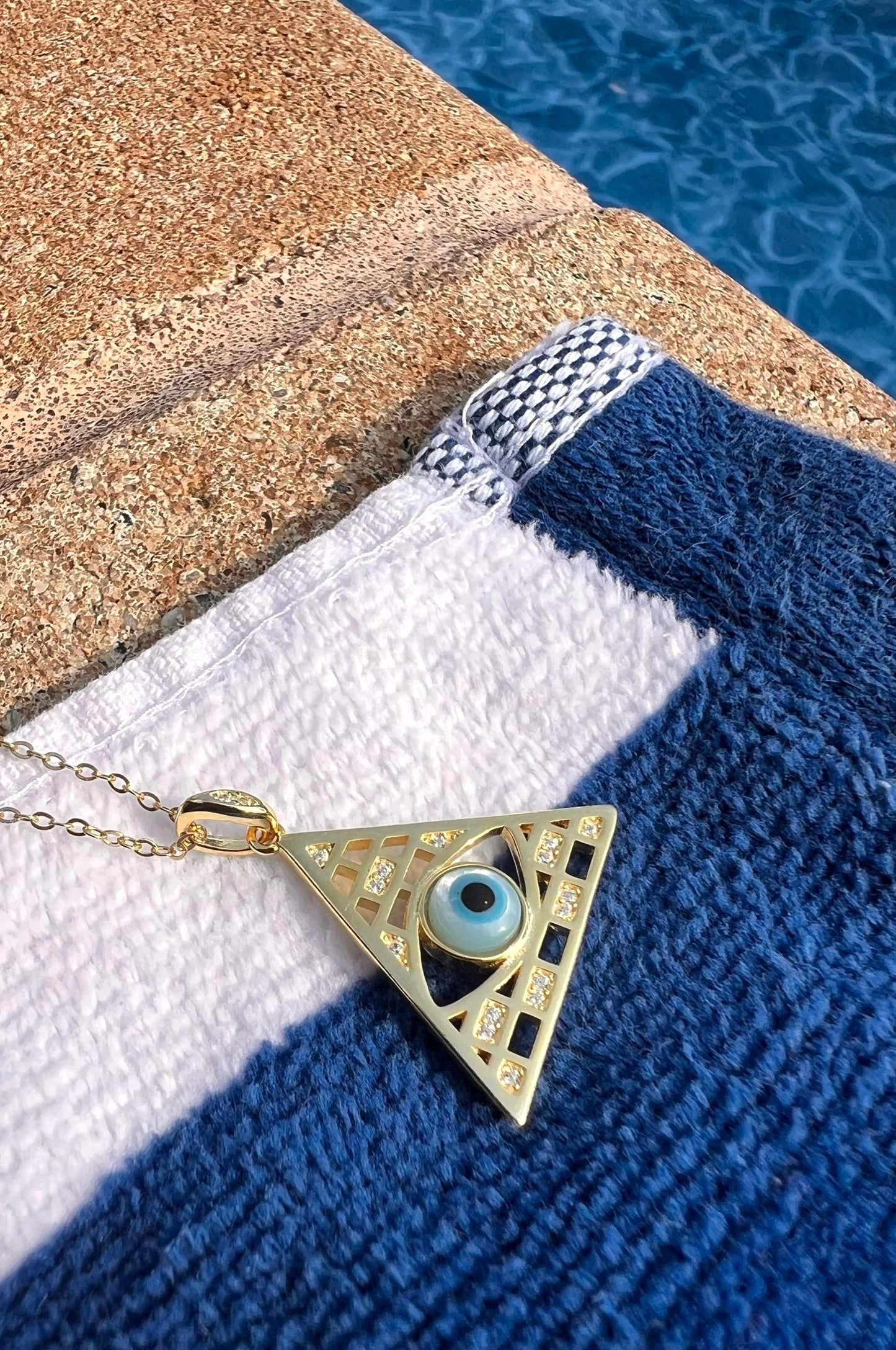 14K Gold Plated Triangle Evil Eye Pendant Necklace,Evil Eye Jewelry,Protection Jewelry, Everyday Jewelry,Unisex Jewelry