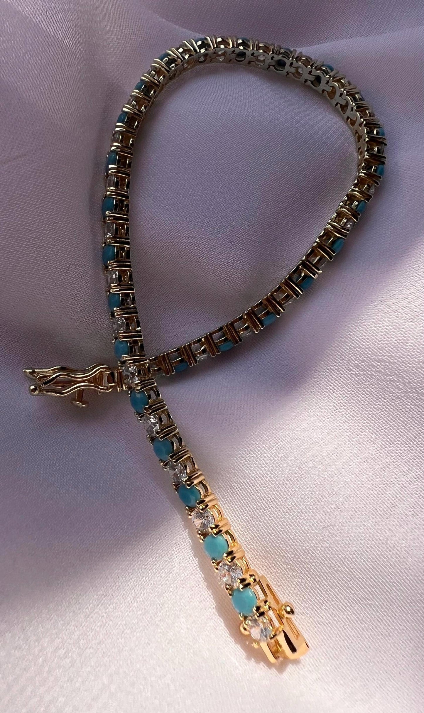 Sterling Silver Turquoise Tennis Bracelet with Cubic Zirconia