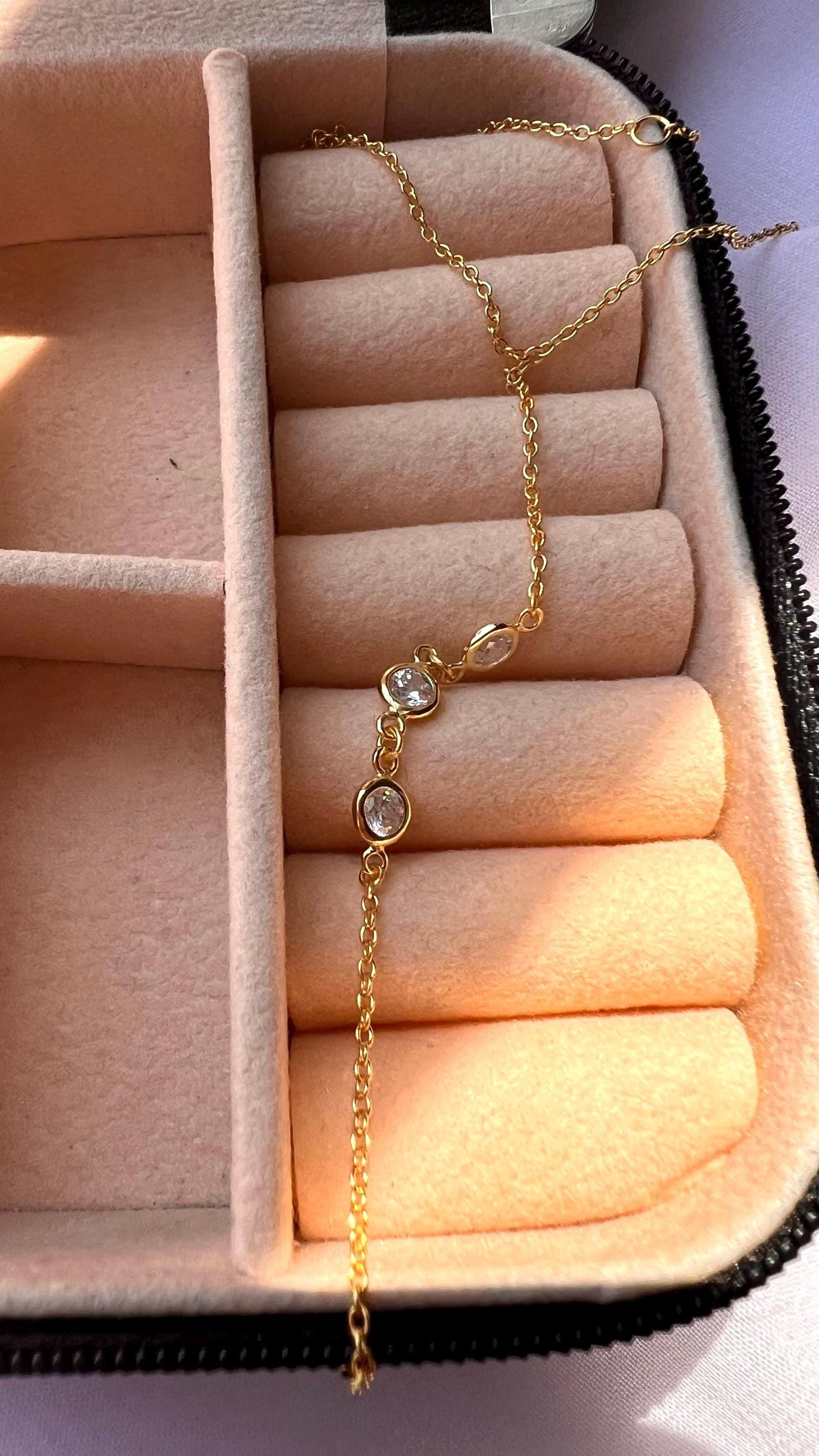 Gold Plated Hand Chain Bracelet with Cubic Zirconia