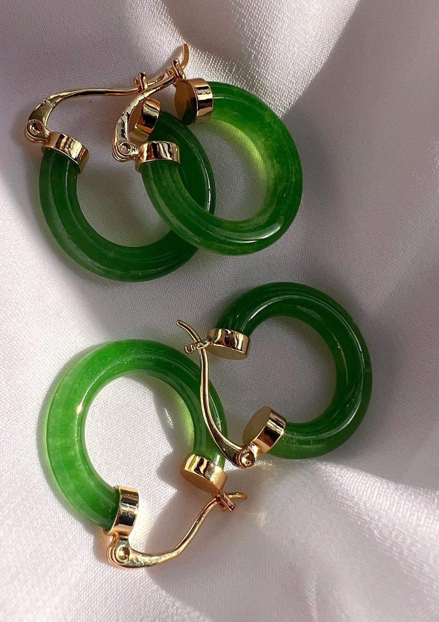 Green Jade Hoop Earrings: 18Kt Gold Filled, Gemstone Statement Earrings Boho Chic Jewelry,Girlfriend Gift