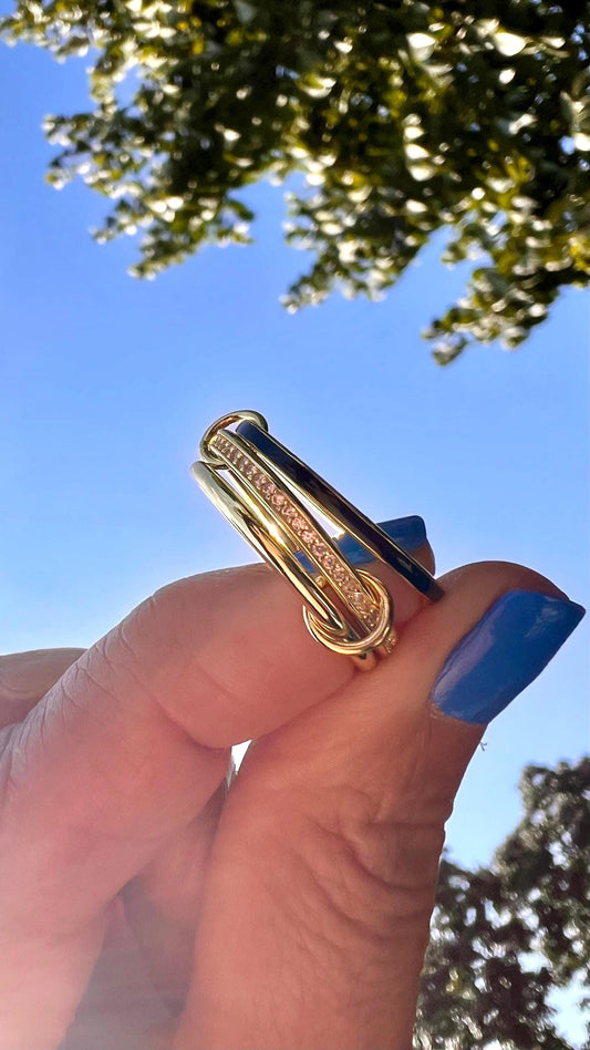 Gold Plated Interlock Ring with CZ,Multi link Connected Ring,Chunky Ring,Interlinked Gold Ring,Interlocking Silver Ring