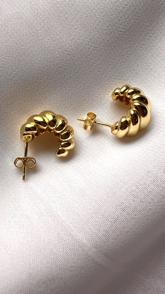14K Gold Plated Croissant Hoop Earrings: Chunky Twisted Earrings