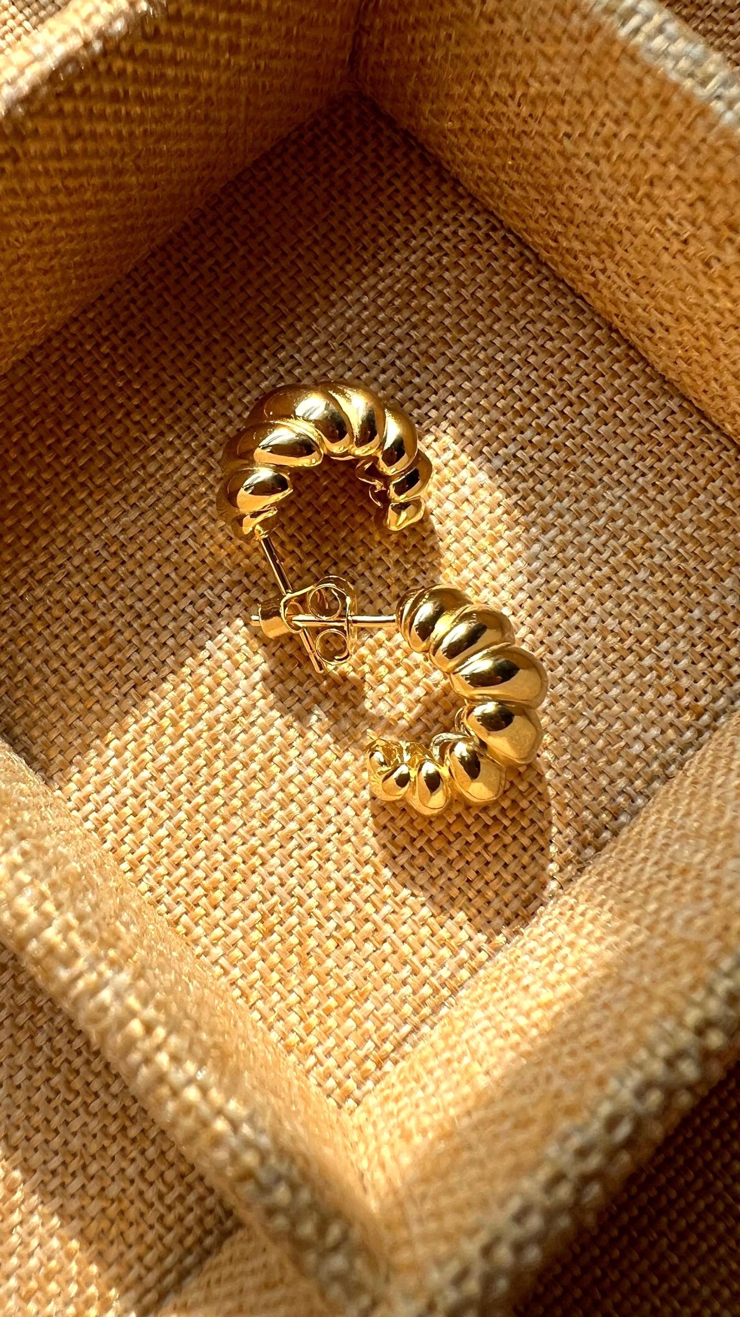 14K Gold Plated Croissant Hoop Earrings: Chunky Twisted Earrings