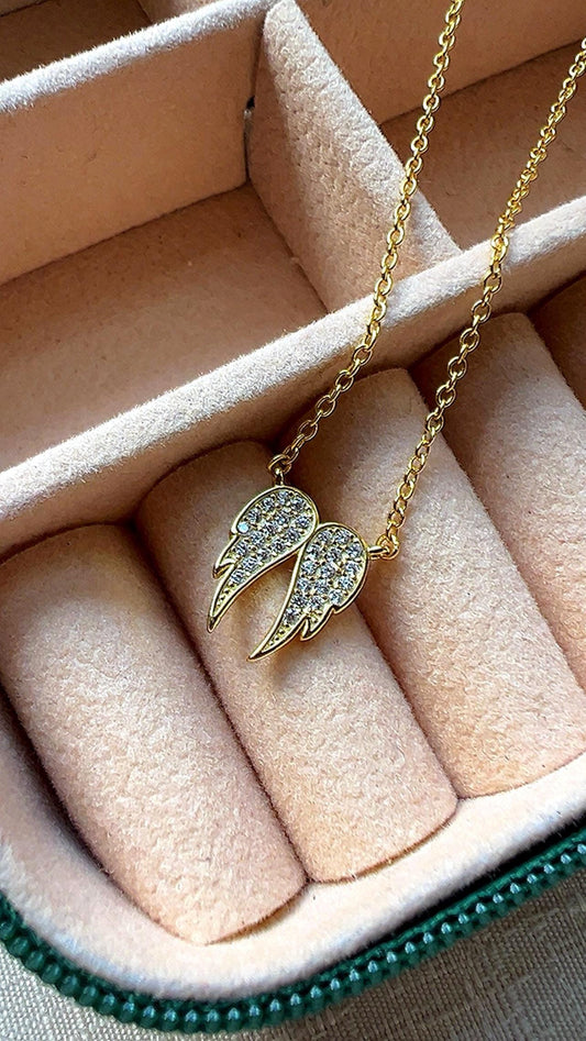 Angel Wing Necklace,CZ jewelry,Winged Jewelry,Dainty Jewelry,Minimalist Jewelry,Gold Angel Wing Necklace Layering Necklace for Women