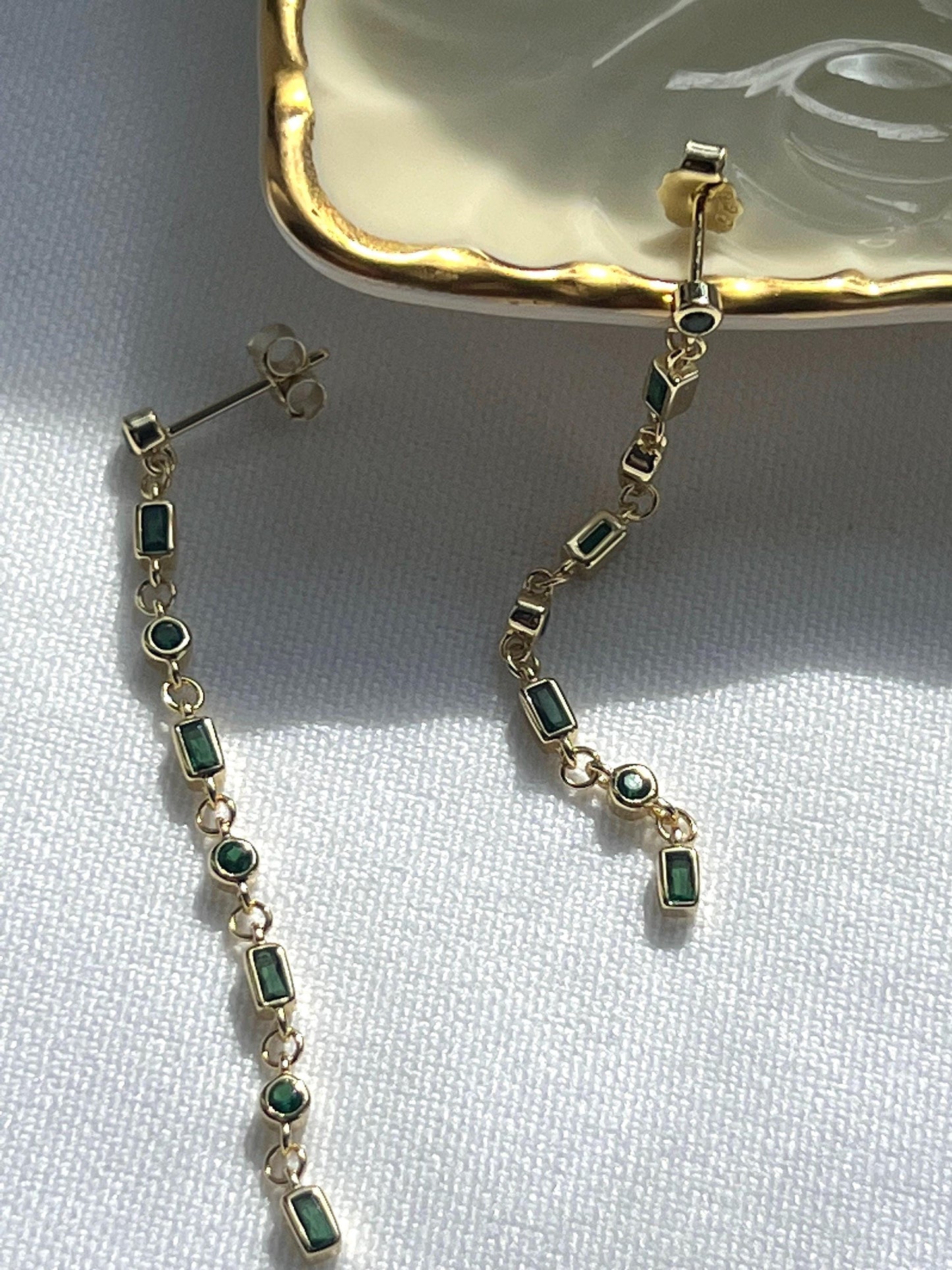 Dangle earrings,Emerald green earrings,gold dangle earrings,dainty earrings,Green gemstone,minimalist earrings,CZ earrings,gift for her