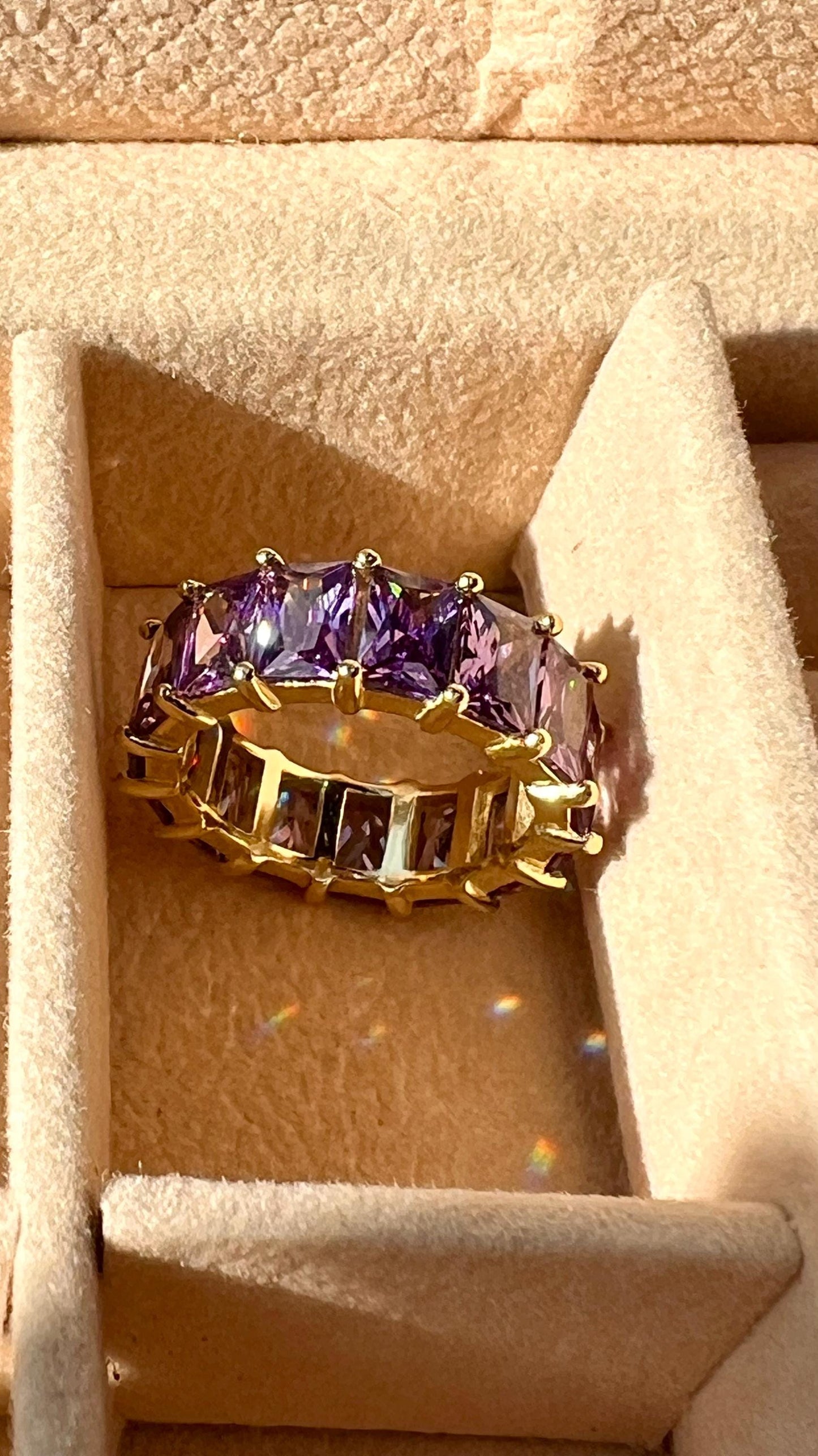 Gold Plated Amethyst Eternity Band: Sterling Silver Stackable Ring