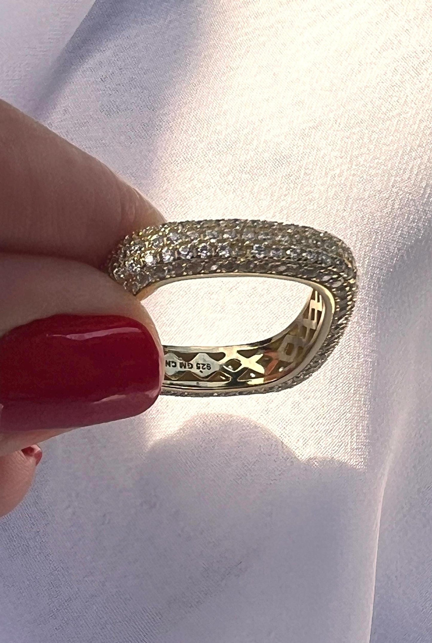 Gold-Plated Pavé Cubic Zirconia Eternity Band Ring
