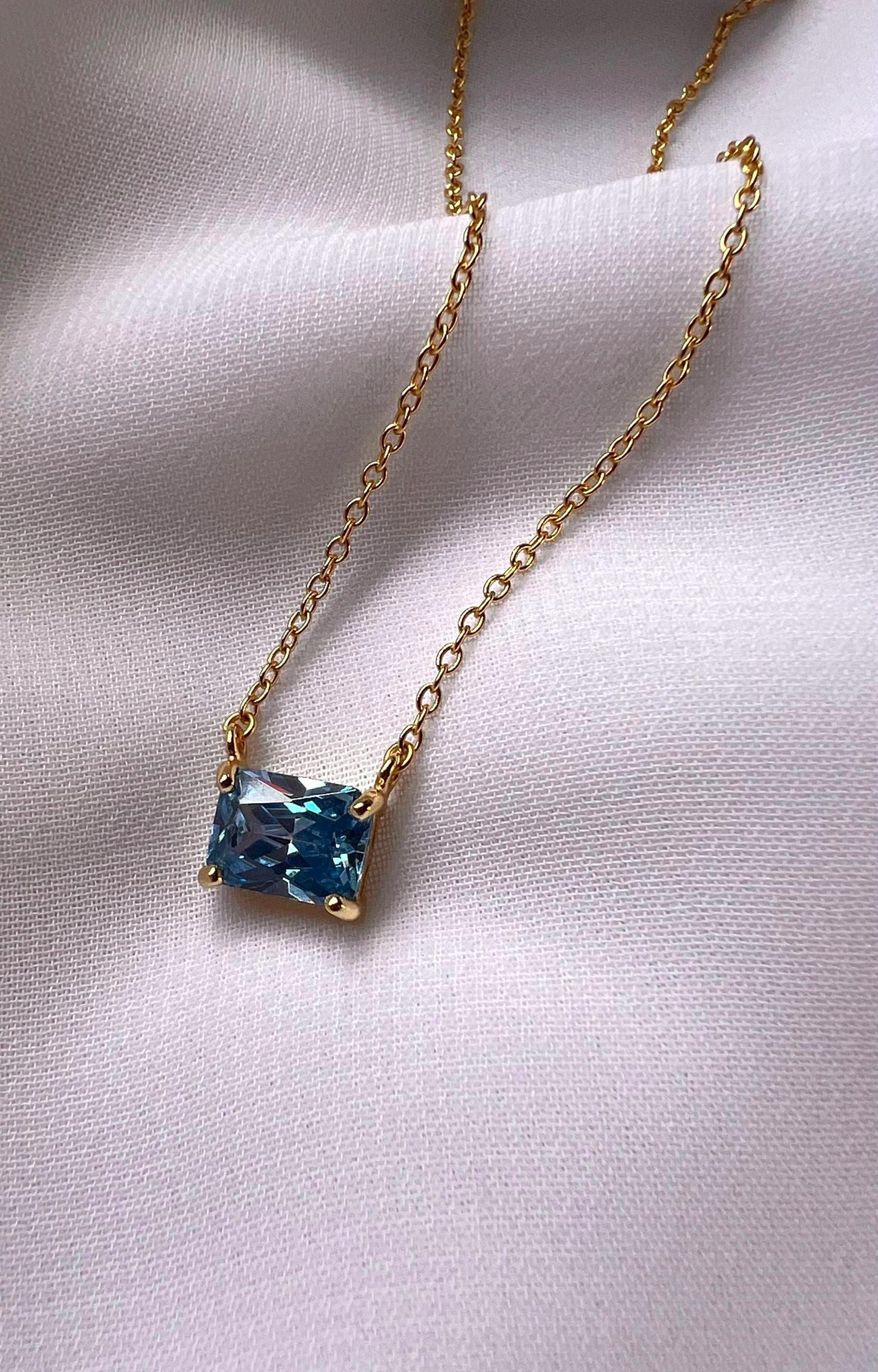 Gold Solitaire Necklace,Emerald Cut Gemstone Solitaire Necklace gemstone Necklace bridal jewelry gift idea for women minimalist jewelry