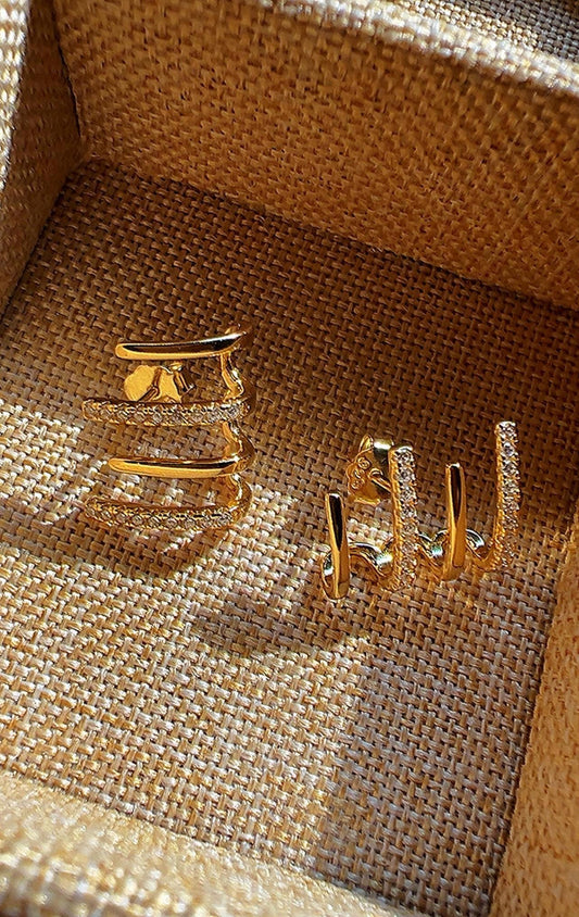 Triple thin claw stud earrings, three rows CZ small hook earrings, CZ huggies  triple caged stud earrings triple cuff earring conch piercing