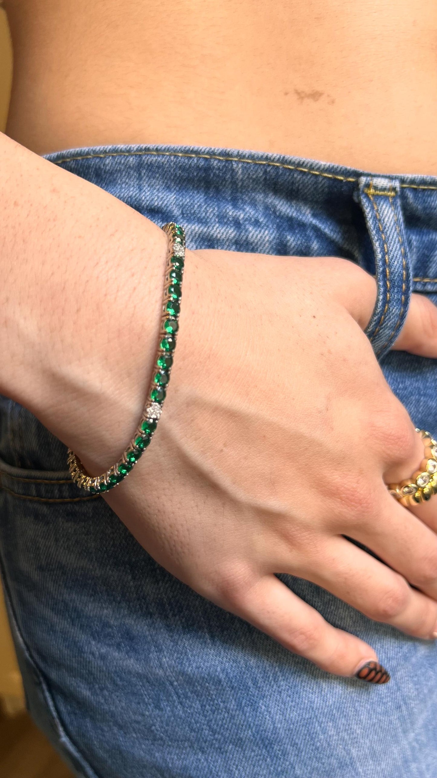 Emerald Tennis Bracelet: 925 Sterling Silver Cubic Zirconia