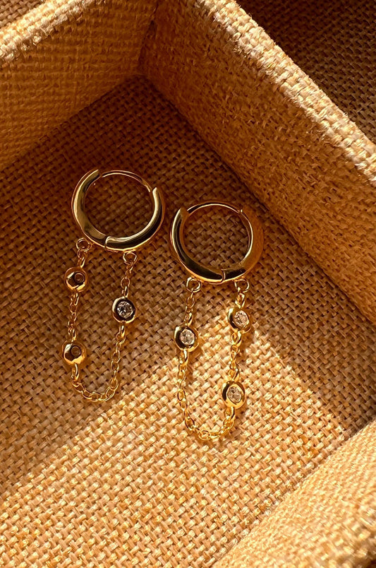 Dangle earrings ,drop earrings,chain earrings,CZ dangle earrings,dainty earrings,gold chain earrings,cartilage piercing,lobe earring stack
