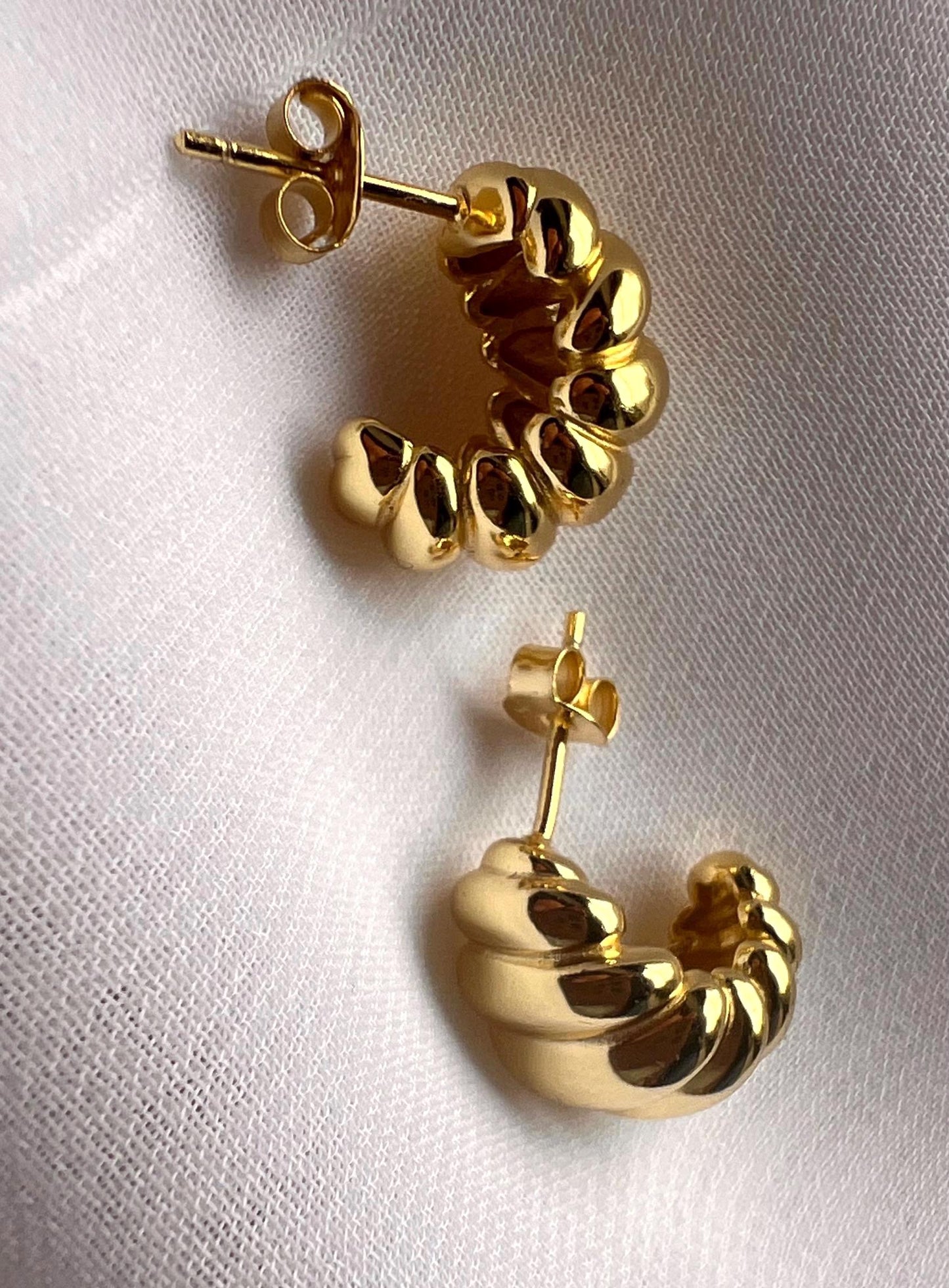 14K Gold Plated Croissant Hoop Earrings: Chunky Twisted Earrings