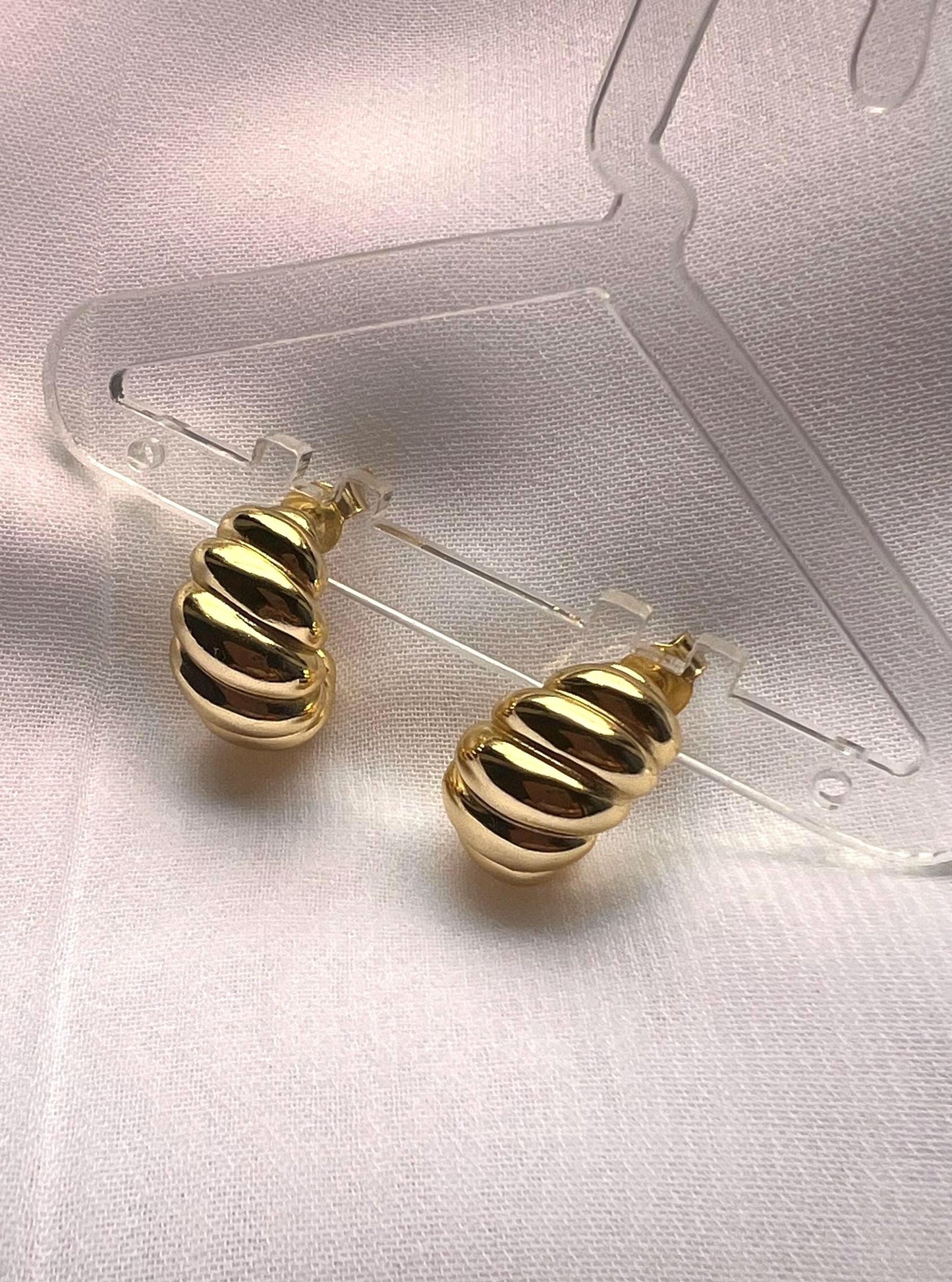 14K Gold Plated Croissant Hoop Earrings: Chunky Twisted Earrings