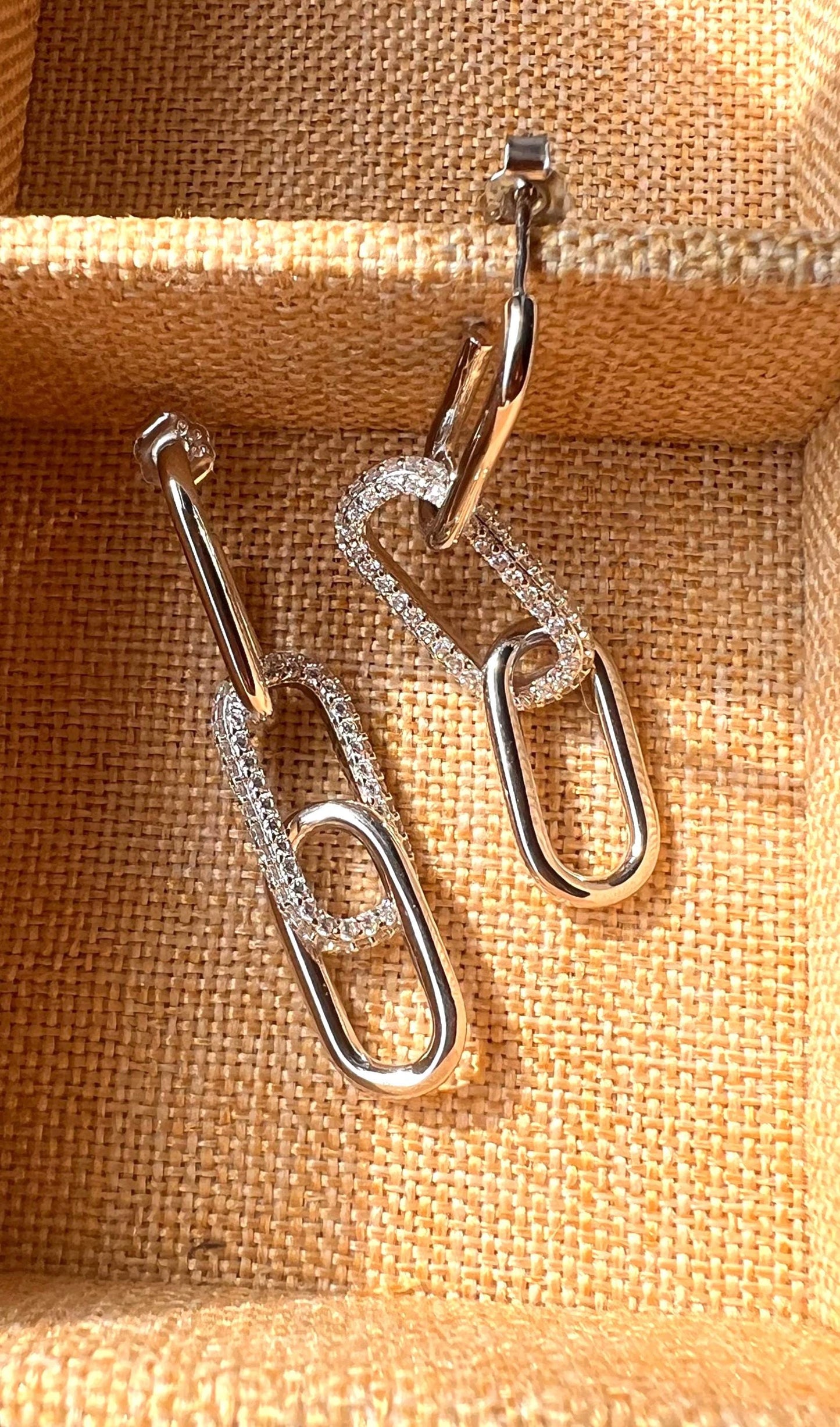 Dangle link earrings ,paperclip earrings,link chain earrings,pave link hoop earrings,geometric earrings,dangle earrings,gift for her