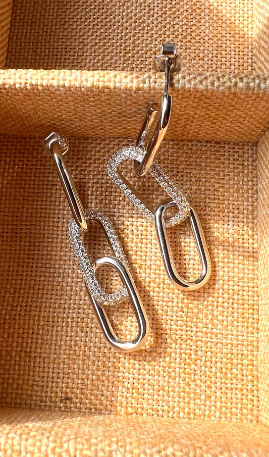 Dangle link earrings ,paperclip earrings,link chain earrings,pave link hoop earrings,geometric earrings,dangle earrings,gift for her
