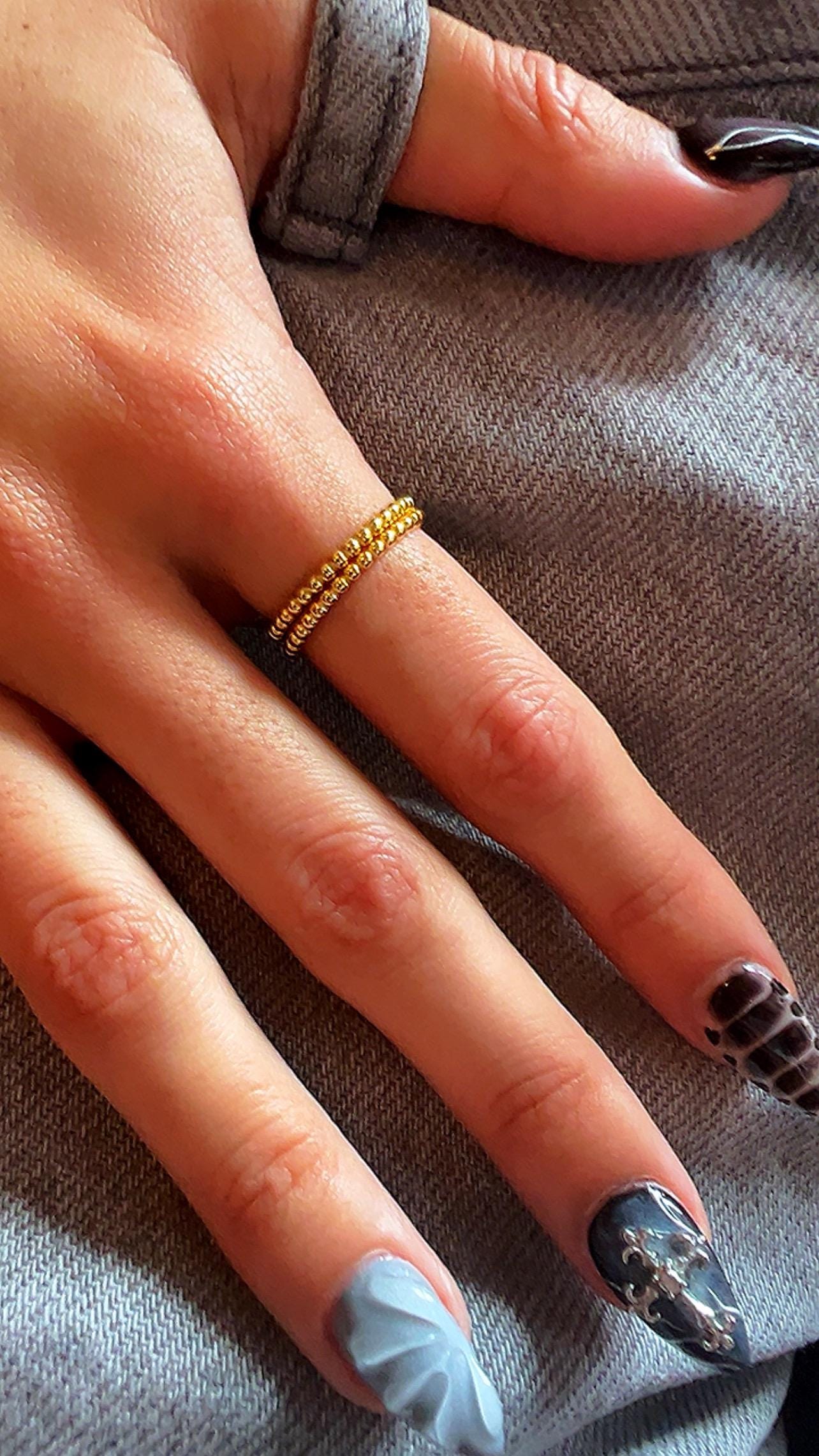 Gold Plated Beaded Stacking Ring, Sterling Silver Unisex Band,minimalist Jewelry,Thin Band,Beaded Wedding Band Thin Stacking Ring