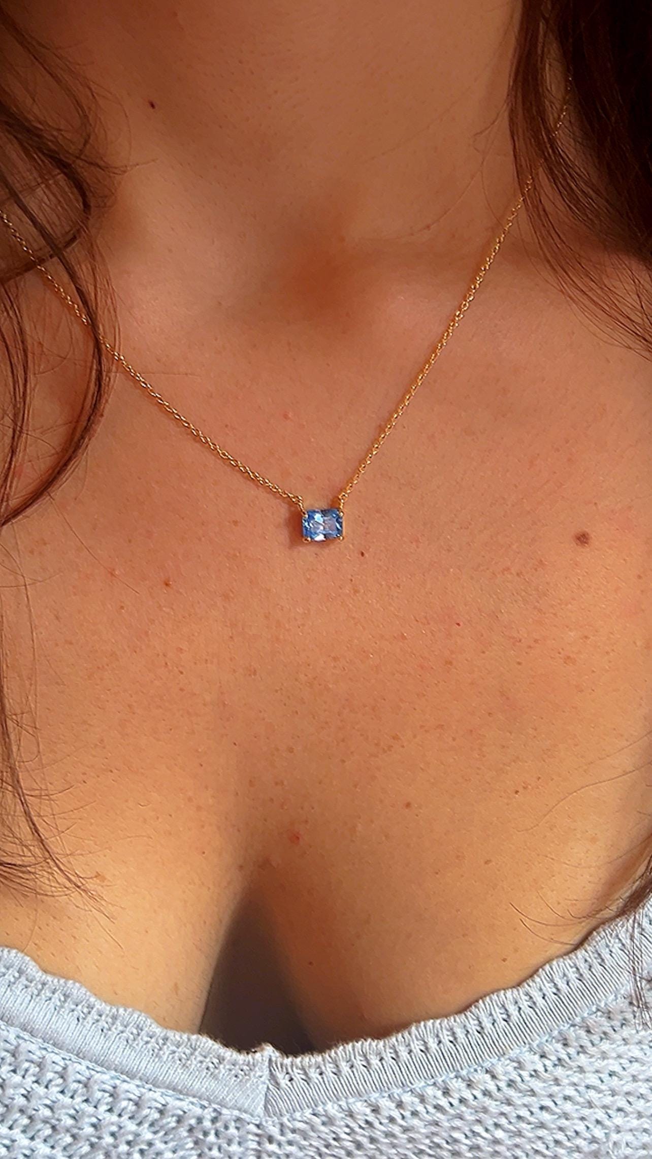 Gold Solitaire Necklace,Emerald Cut Gemstone Solitaire Necklace gemstone Necklace bridal jewelry gift idea for women minimalist jewelry