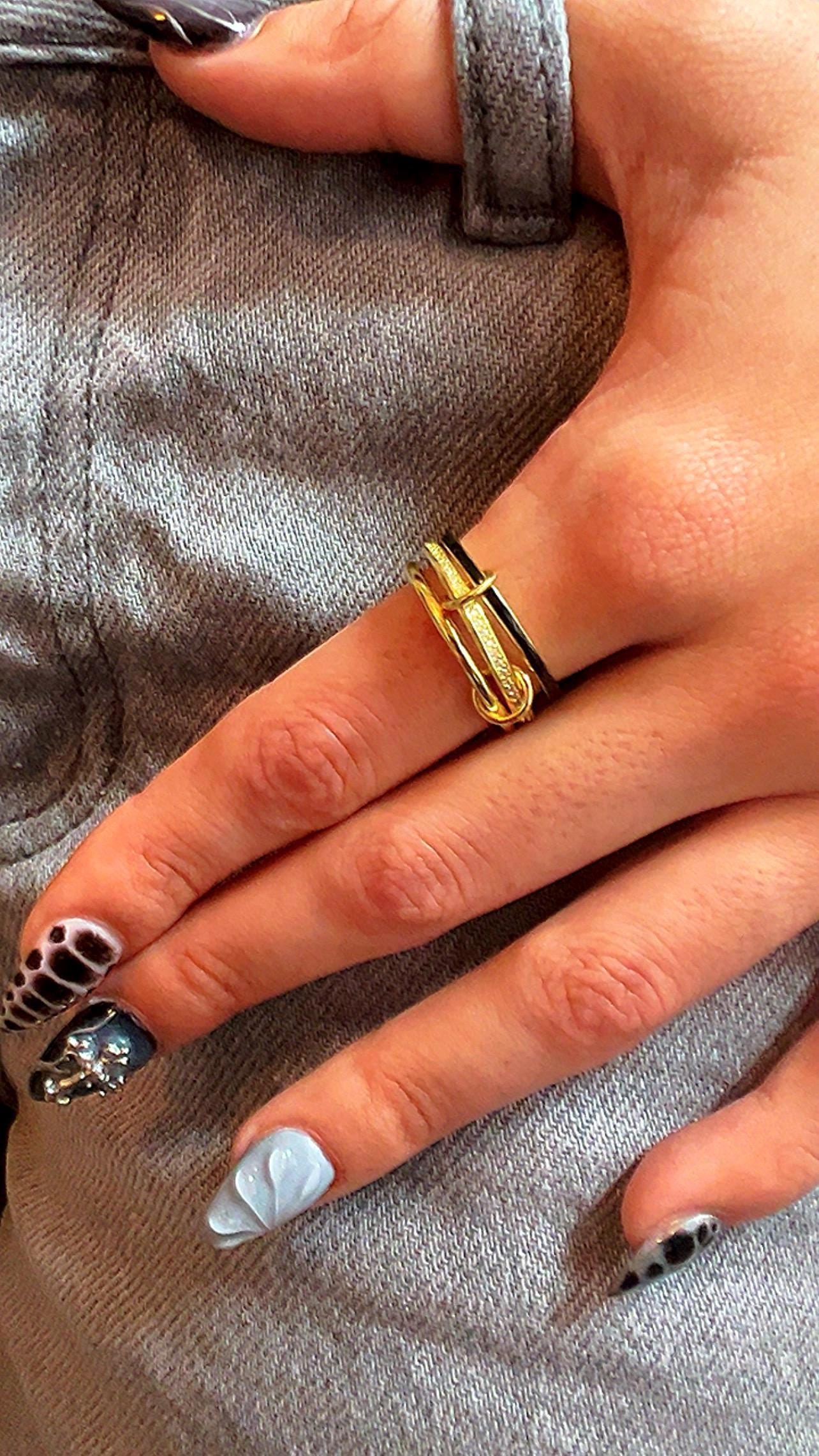 Gold Plated Interlock Ring with CZ,Multi link Connected Ring,Chunky Ring,Interlinked Gold Ring,Interlocking Silver Ring