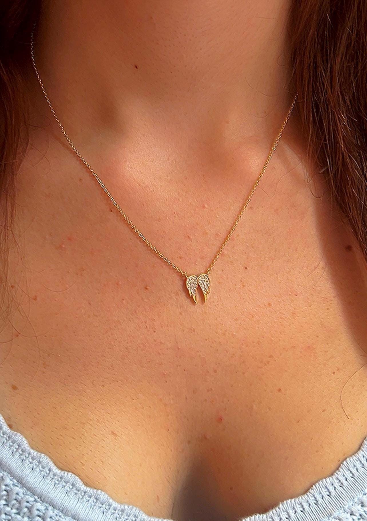 Angel Wing Necklace,CZ jewelry,Winged Jewelry,Dainty Jewelry,Minimalist Jewelry,Gold Angel Wing Necklace Layering Necklace for Women
