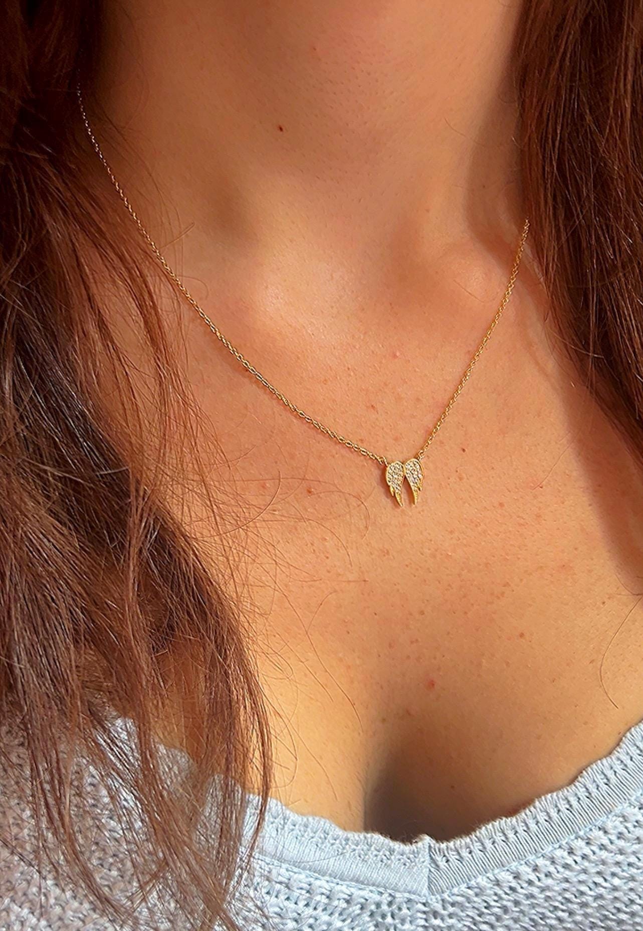 Angel Wing Necklace,CZ jewelry,Winged Jewelry,Dainty Jewelry,Minimalist Jewelry,Gold Angel Wing Necklace Layering Necklace for Women