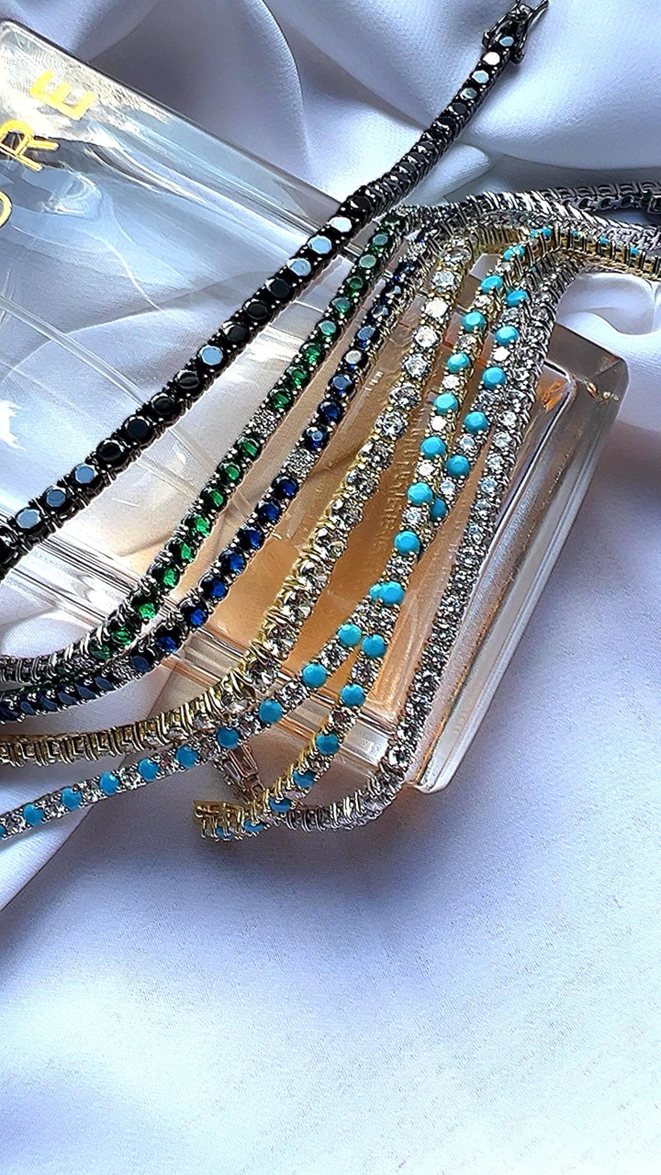 Sterling Silver Turquoise Tennis Bracelet with Cubic Zirconia
