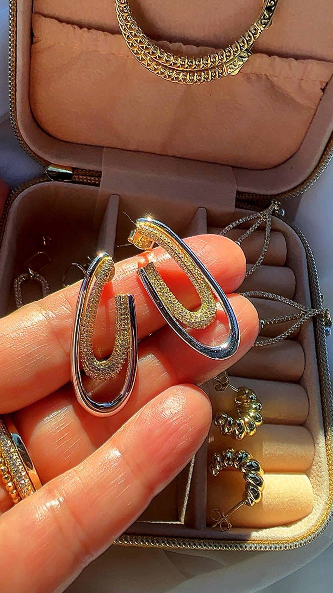 Two-Tone Oval CZ Earrings: Mixed Metal Geometric Jewelry