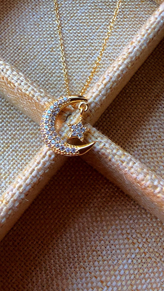 Gold Crescent Moon Necklace,Sterling Silver Celestial Pendant,Dainty Jewelry,Minimalist Lunar Pendant,Crescent Moon Star Necklace