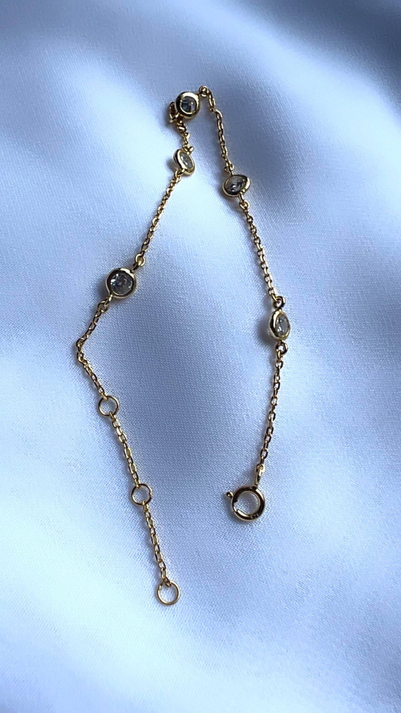 Gold CZ by the Yard Bracelet: Sterling Silver Dainty Chain