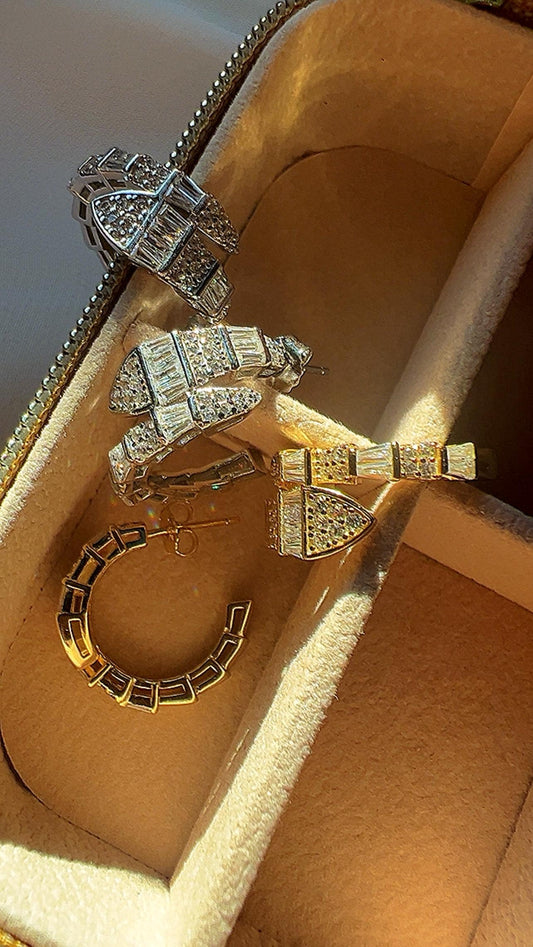 Gold Plated Snake Hoop Earrings: Cubic Zirconia Statement Jewelry