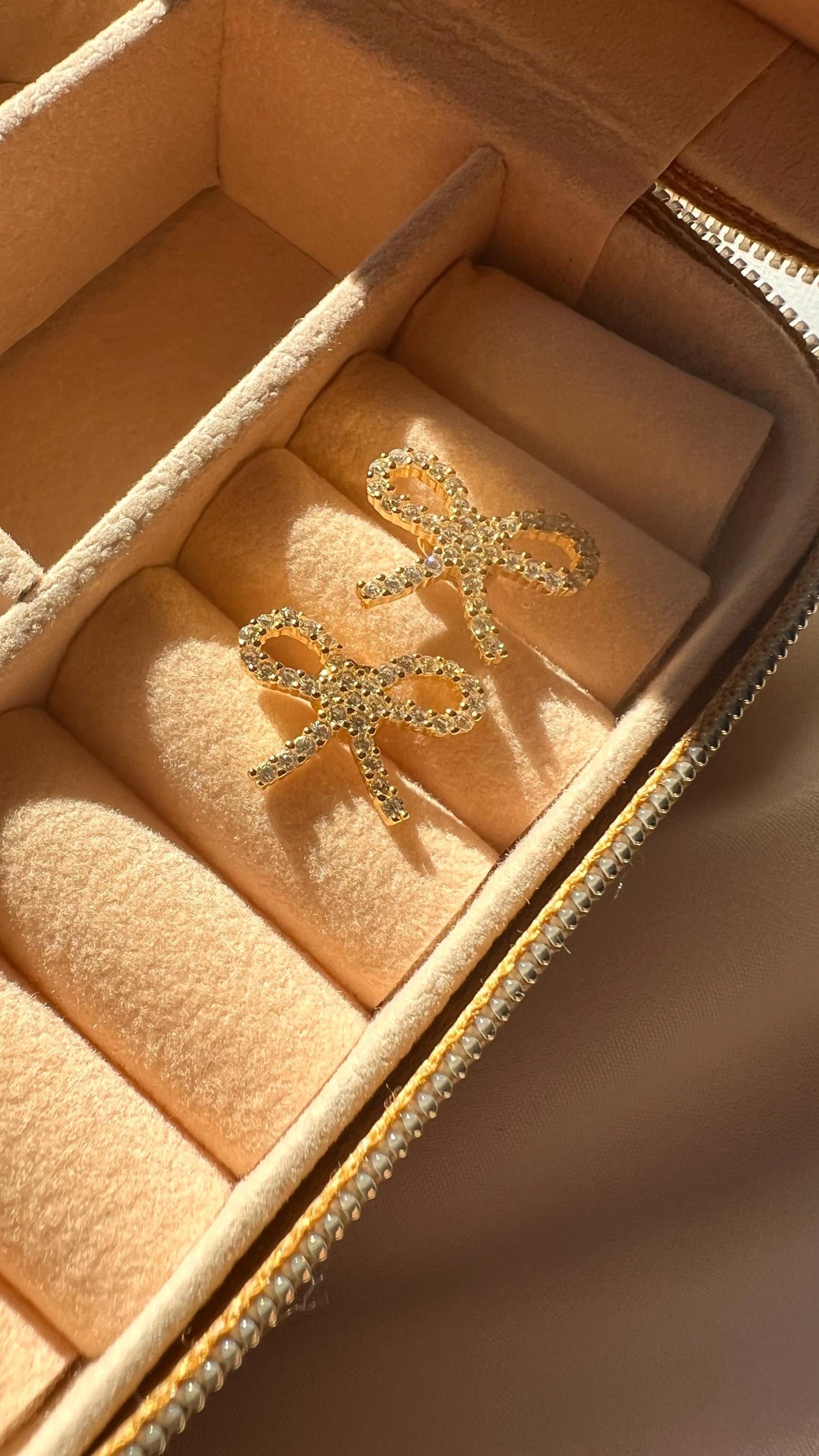 Gold Bow Stud Earrings: Cubic Zirconia Bridal Jewelry