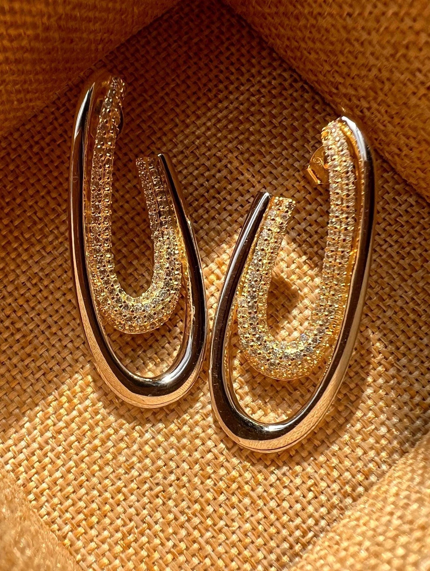 Two-Tone Oval CZ Earrings: Mixed Metal Geometric Jewelry