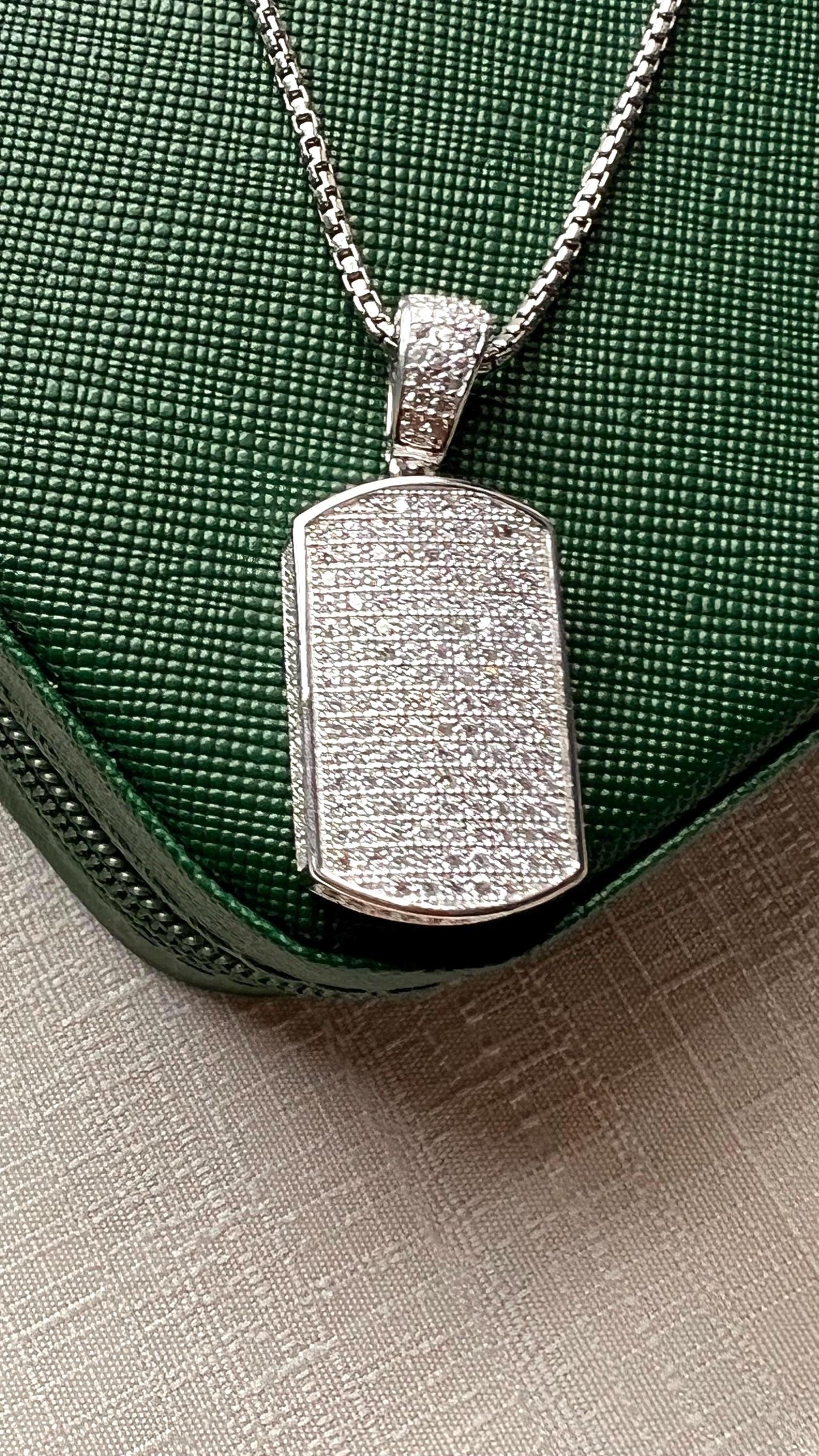 Men's Pave Cubic Zirconia Dog Tag Necklace - Sterling Silver