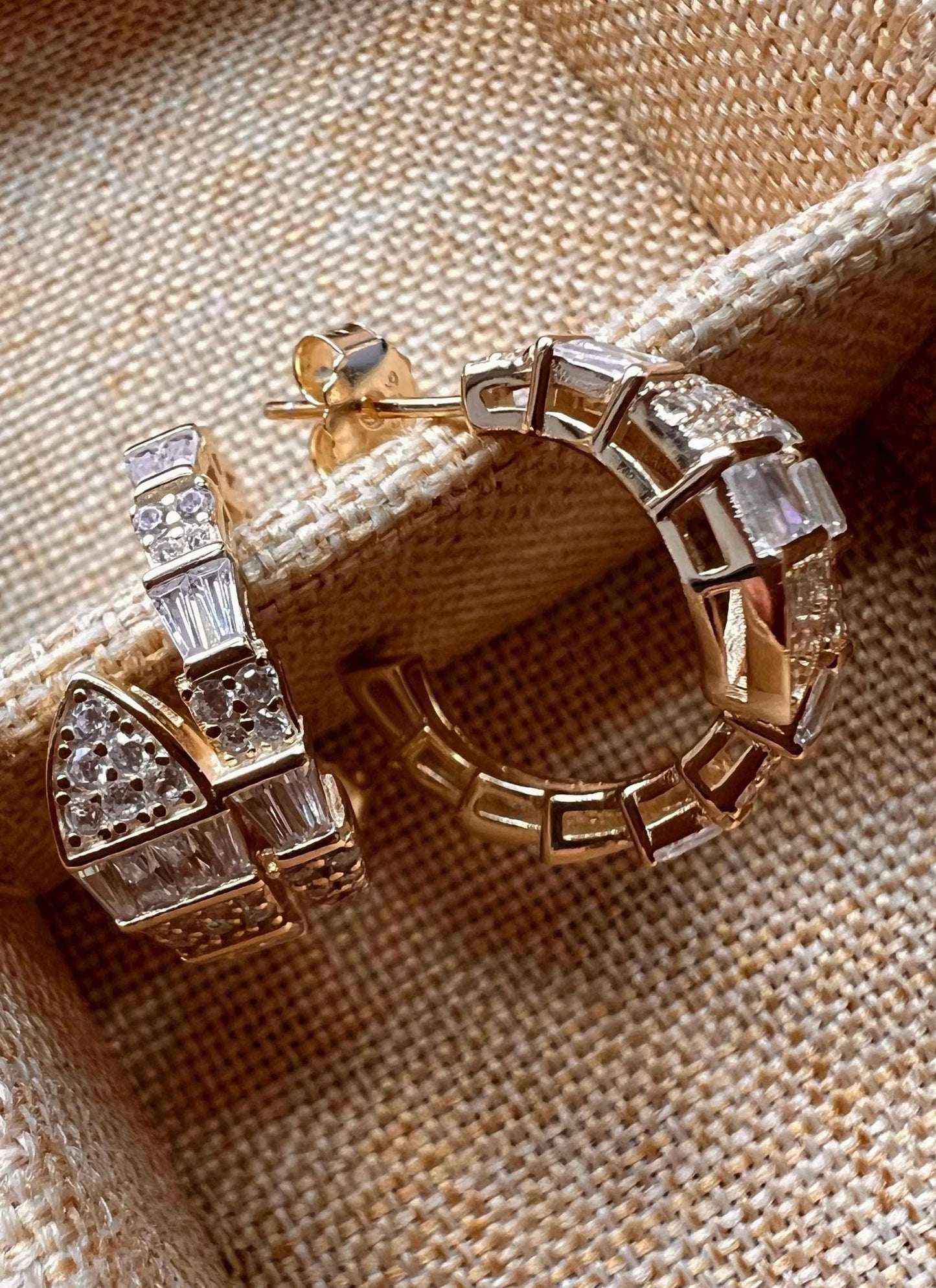 Gold Plated Snake Hoop Earrings: Cubic Zirconia Statement Jewelry