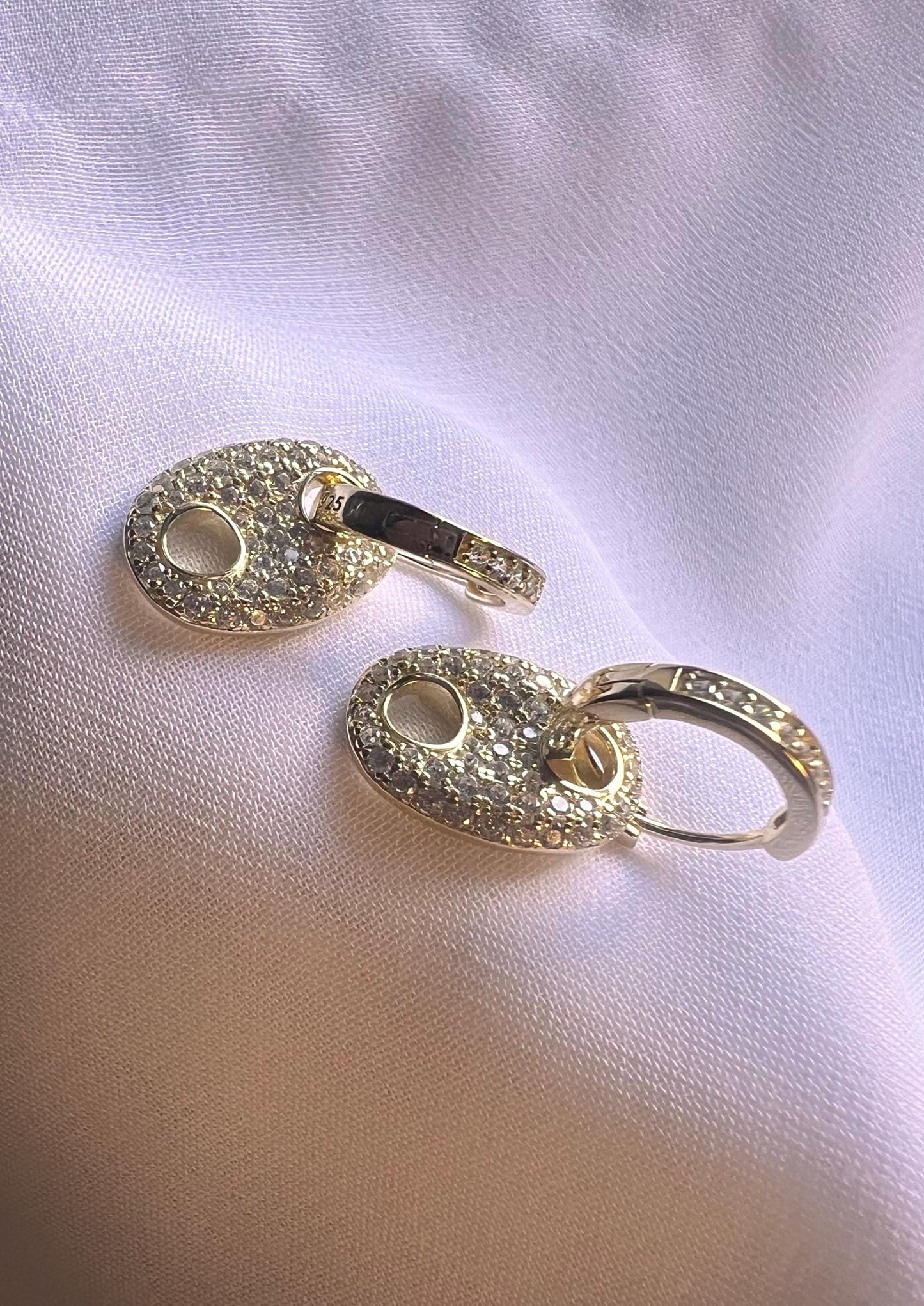 Gold Mariner Huggie Earrings: Cubic Zirconia Dangle, Sterling Silver