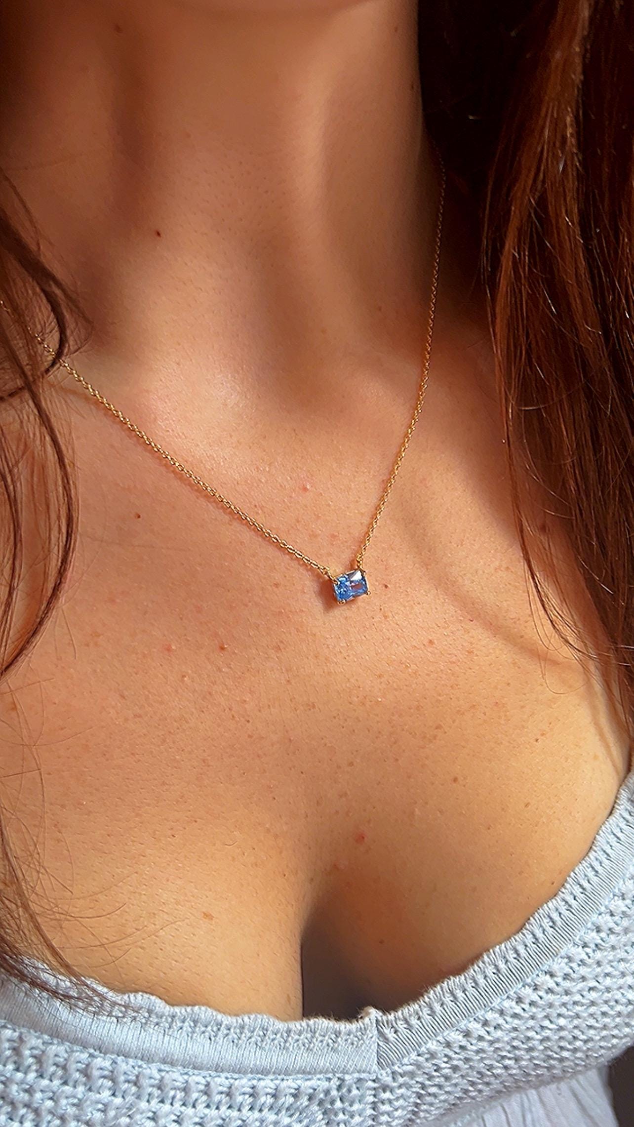 Gold Solitaire Necklace,Emerald Cut Gemstone Solitaire Necklace gemstone Necklace bridal jewelry gift idea for women minimalist jewelry