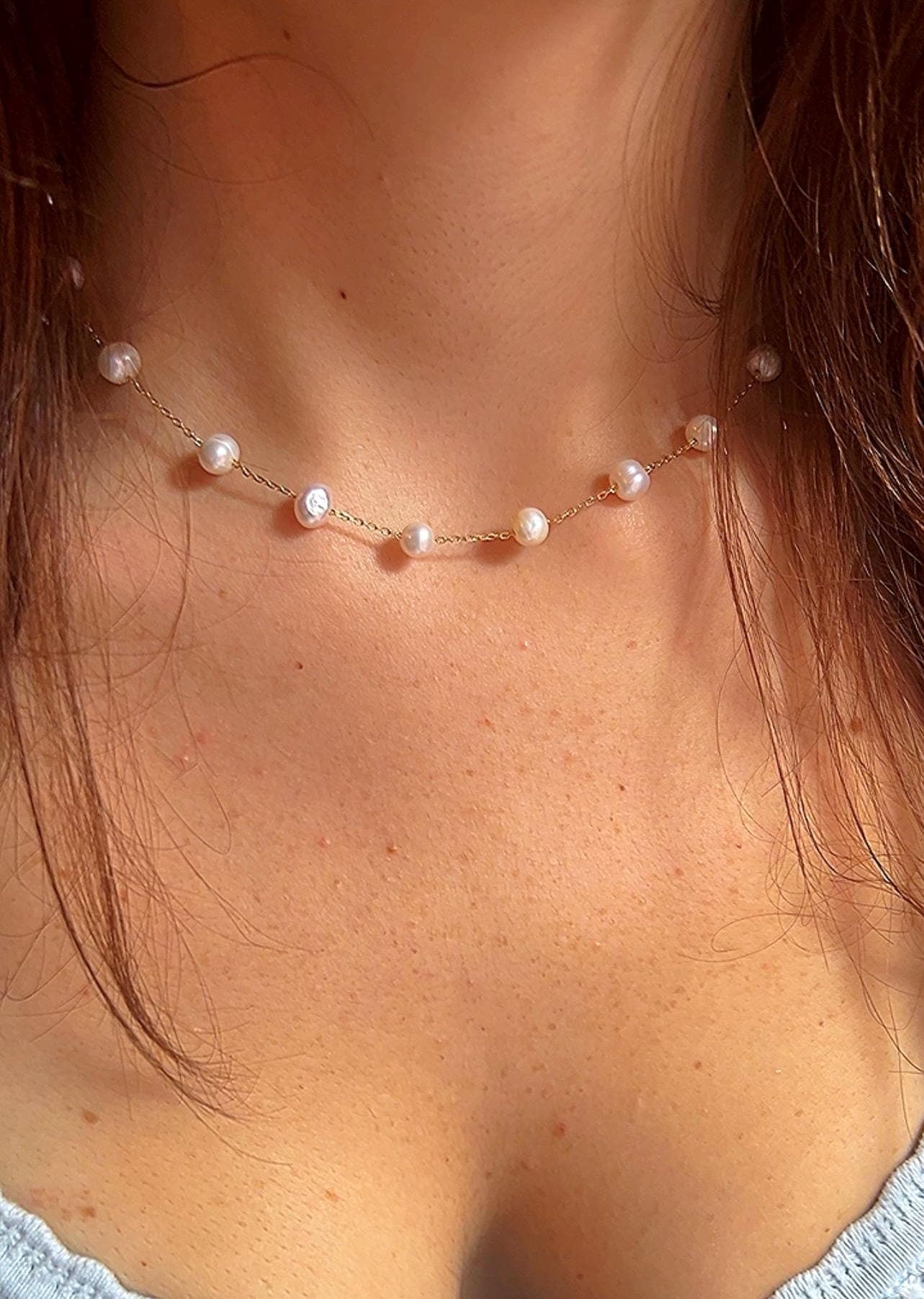 14K Gold-Plated Freshwater Pearl Necklace: Elegant Bridesmaid Jewelry