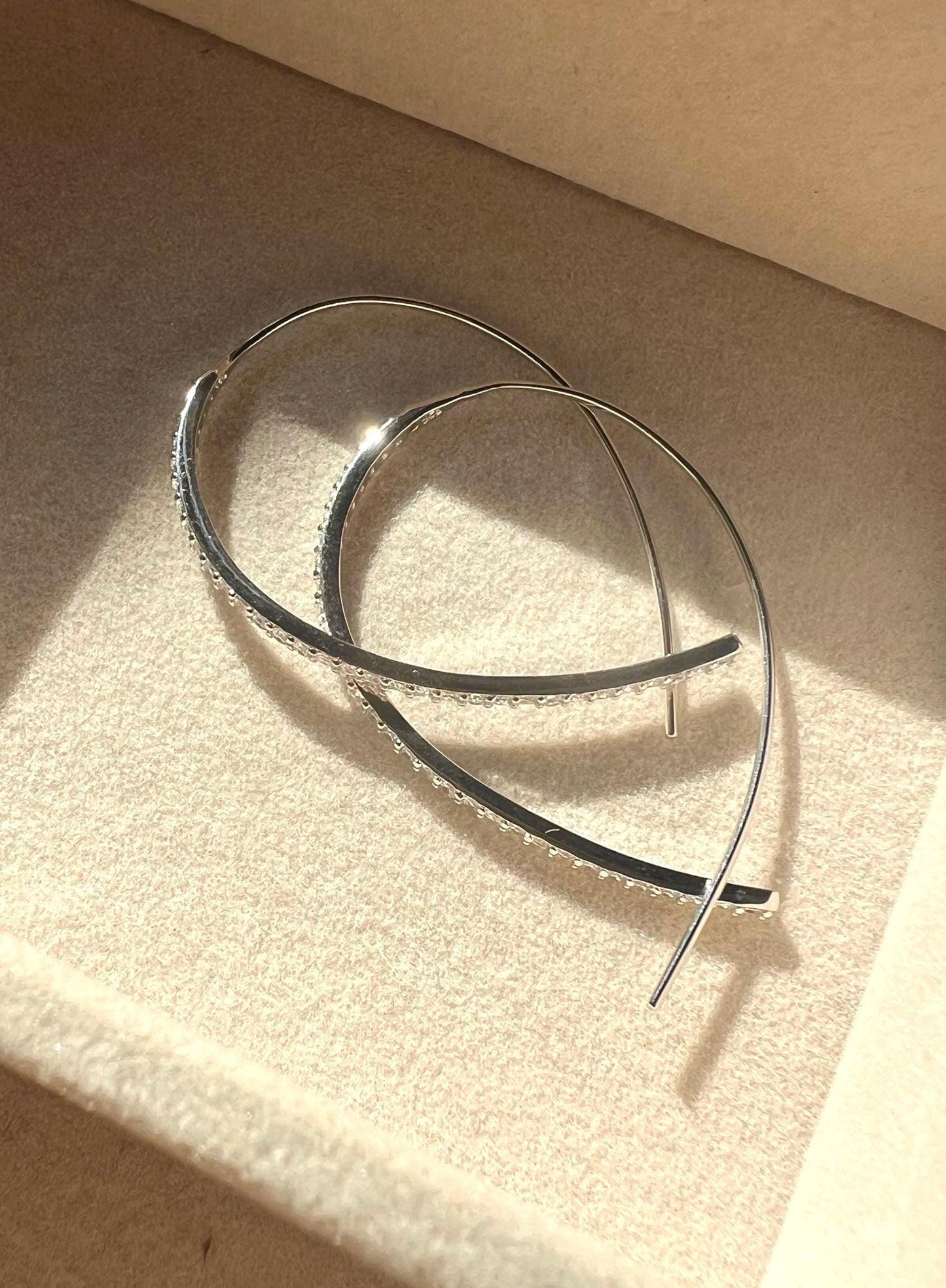 Sterling Silver Threader Earrings: Dainty CZ Geometric Earrings