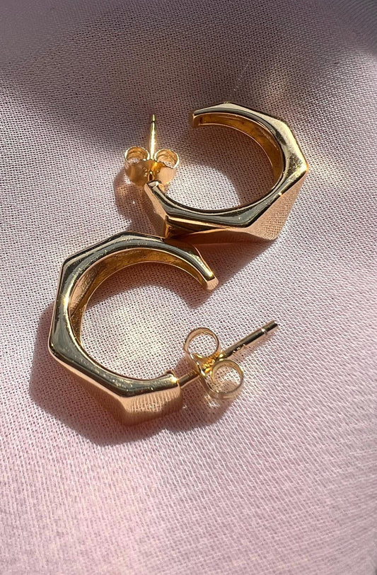 Gold hoop earrings, thick hoop earrings, geometric hoop earrings, push back hoop earrings, small hoop earrings, trendy jewelry, gift for her