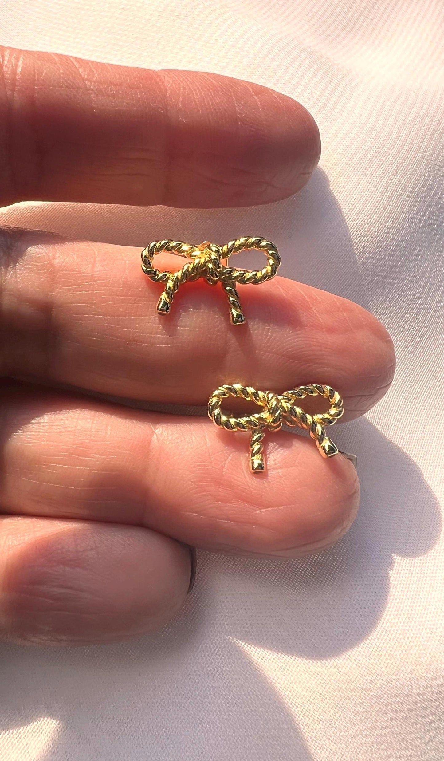 14K Gold-Plated Bow Stud Earrings: Elegant Twist Design