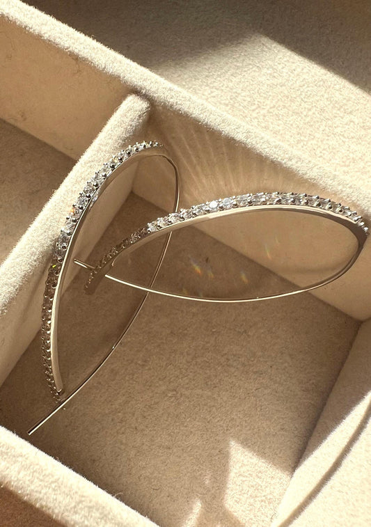 Sterling Silver Threader Earrings: Dainty CZ Geometric Earrings